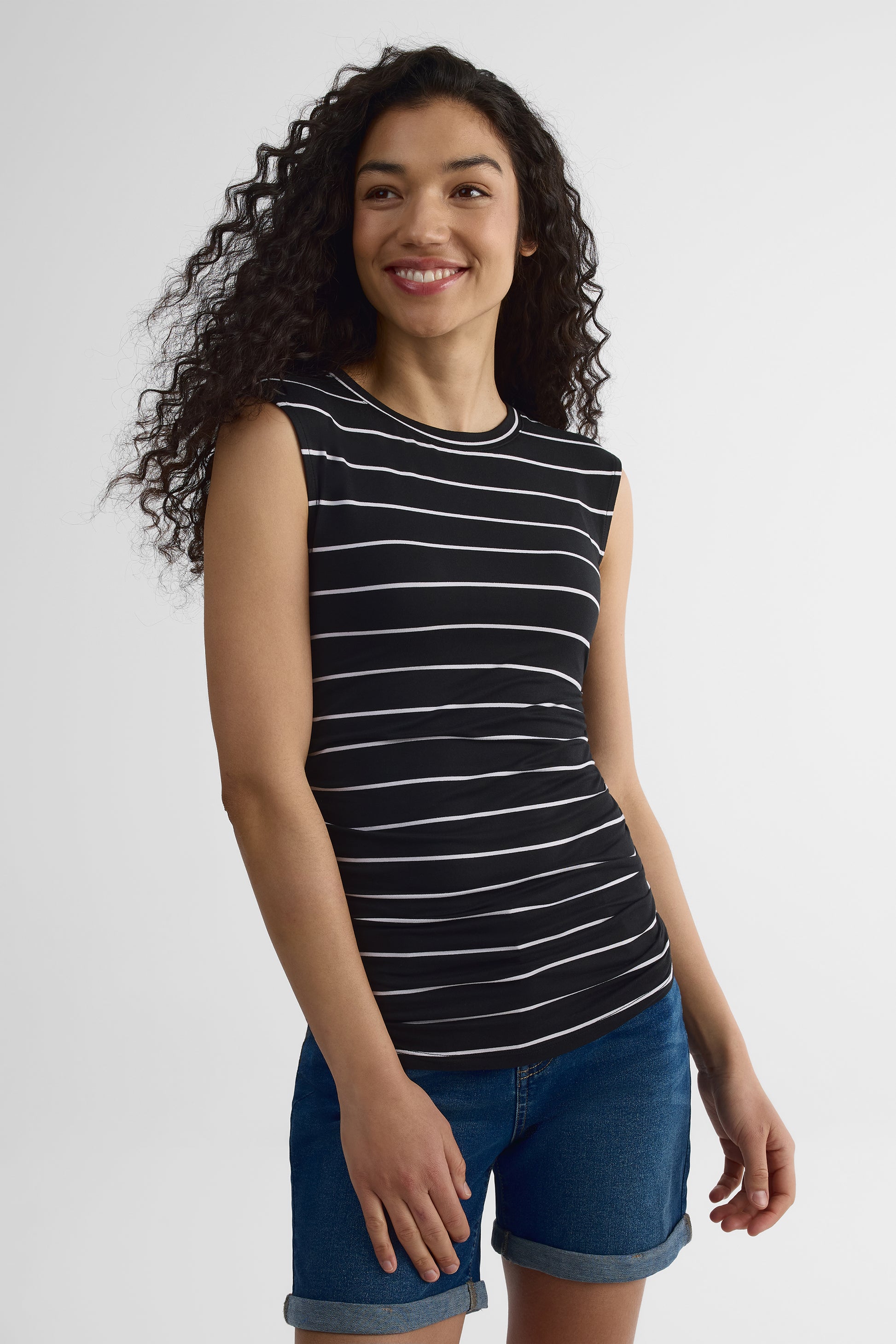 Camisole ajustée à fronces latérales - Femme && NOIR/MULTI