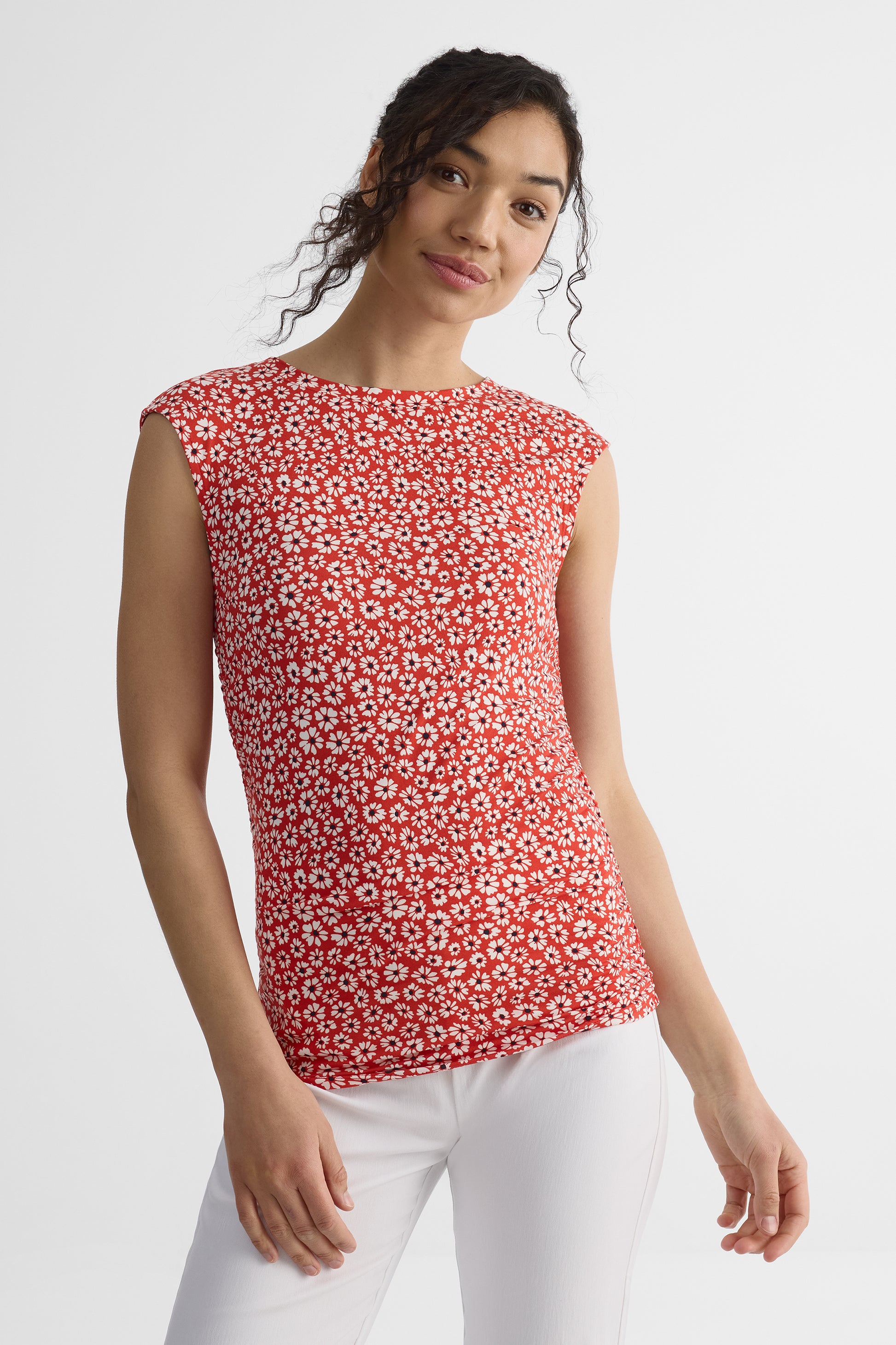 Camisole ajustée à fronces latérales - Femme && ROUGE/MULTI