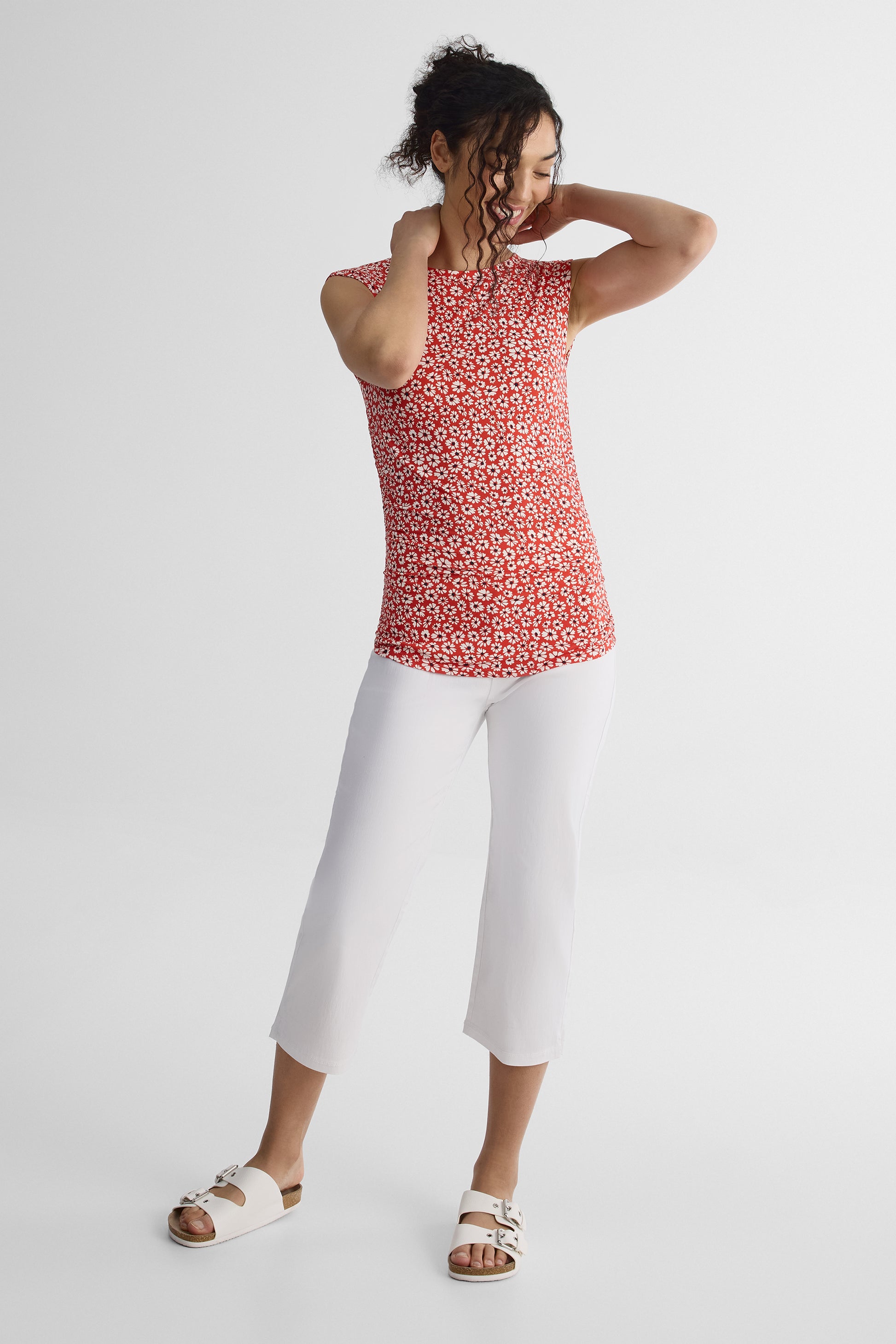 Camisole ajustée à fronces latérales - Femme && ROUGE/MULTI