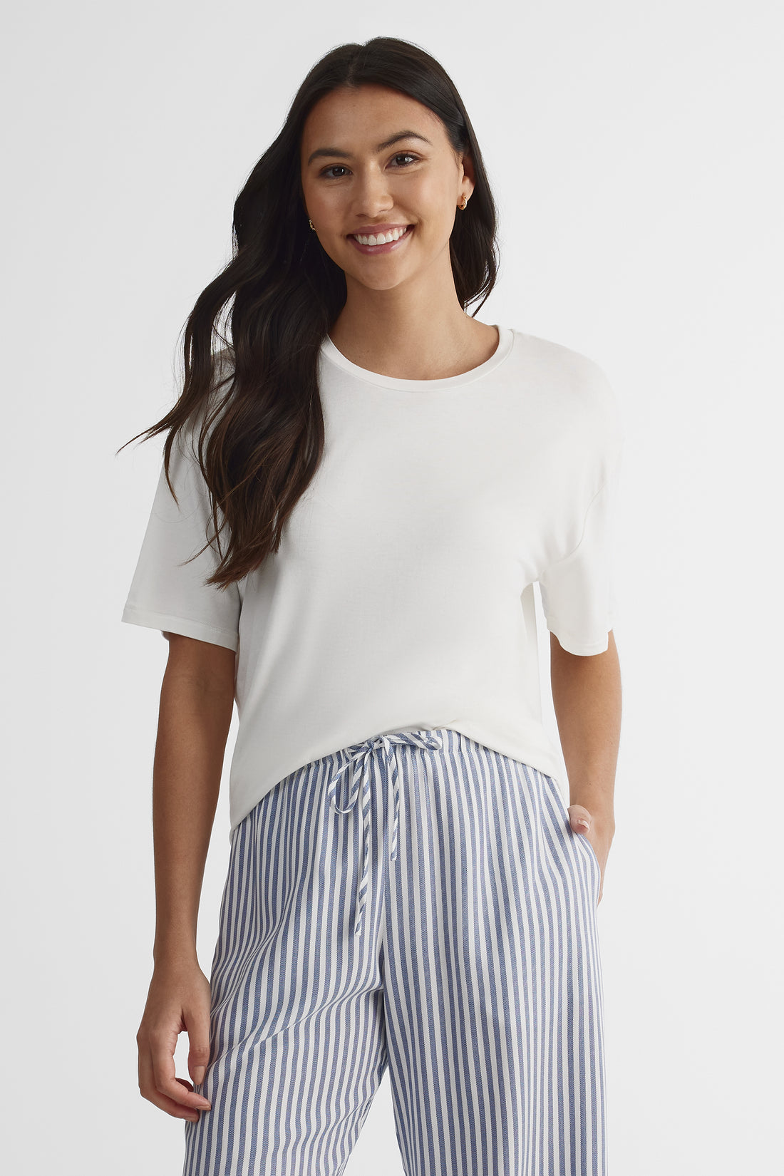 T-shirt manches courtes coupe ample - Femme && BLANC CASSÉ