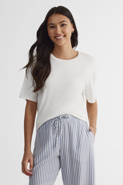 T-shirt manches courtes coupe ample - Femme && BLANC CASSÉ