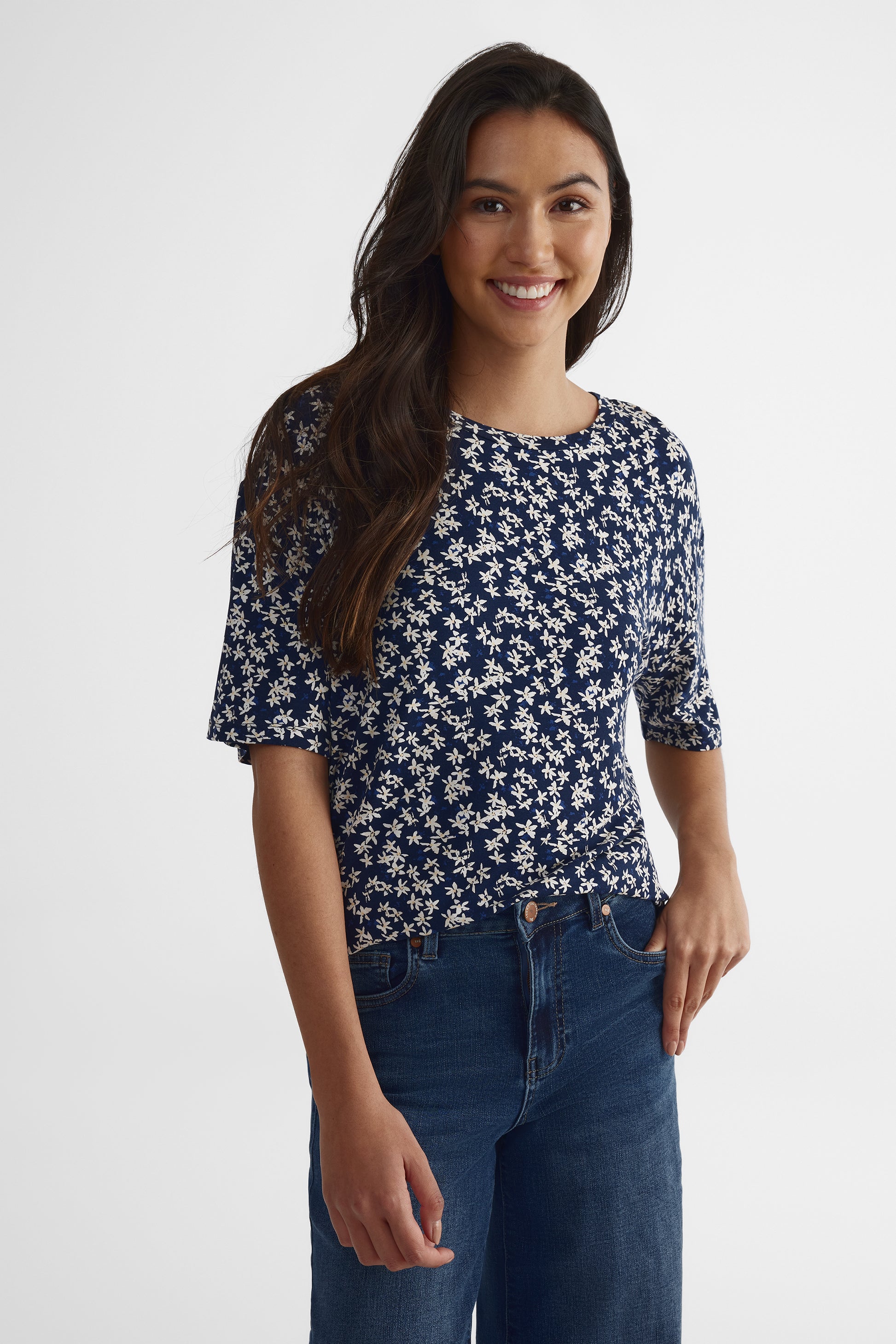 T-shirt manches courtes coupe ample - Femme && MARIN/MULTI