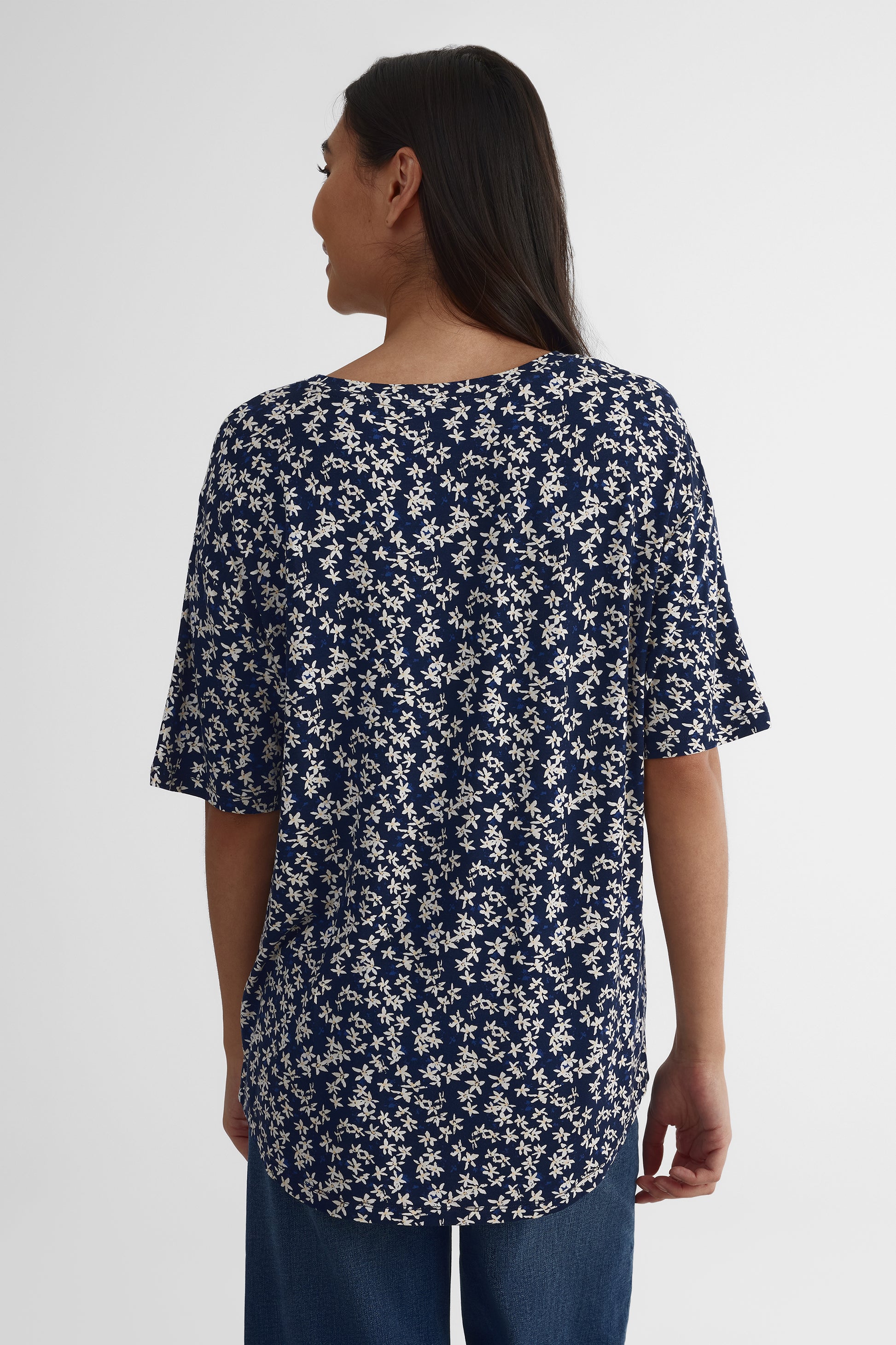 T-shirt manches courtes coupe ample - Femme && MARIN/MULTI