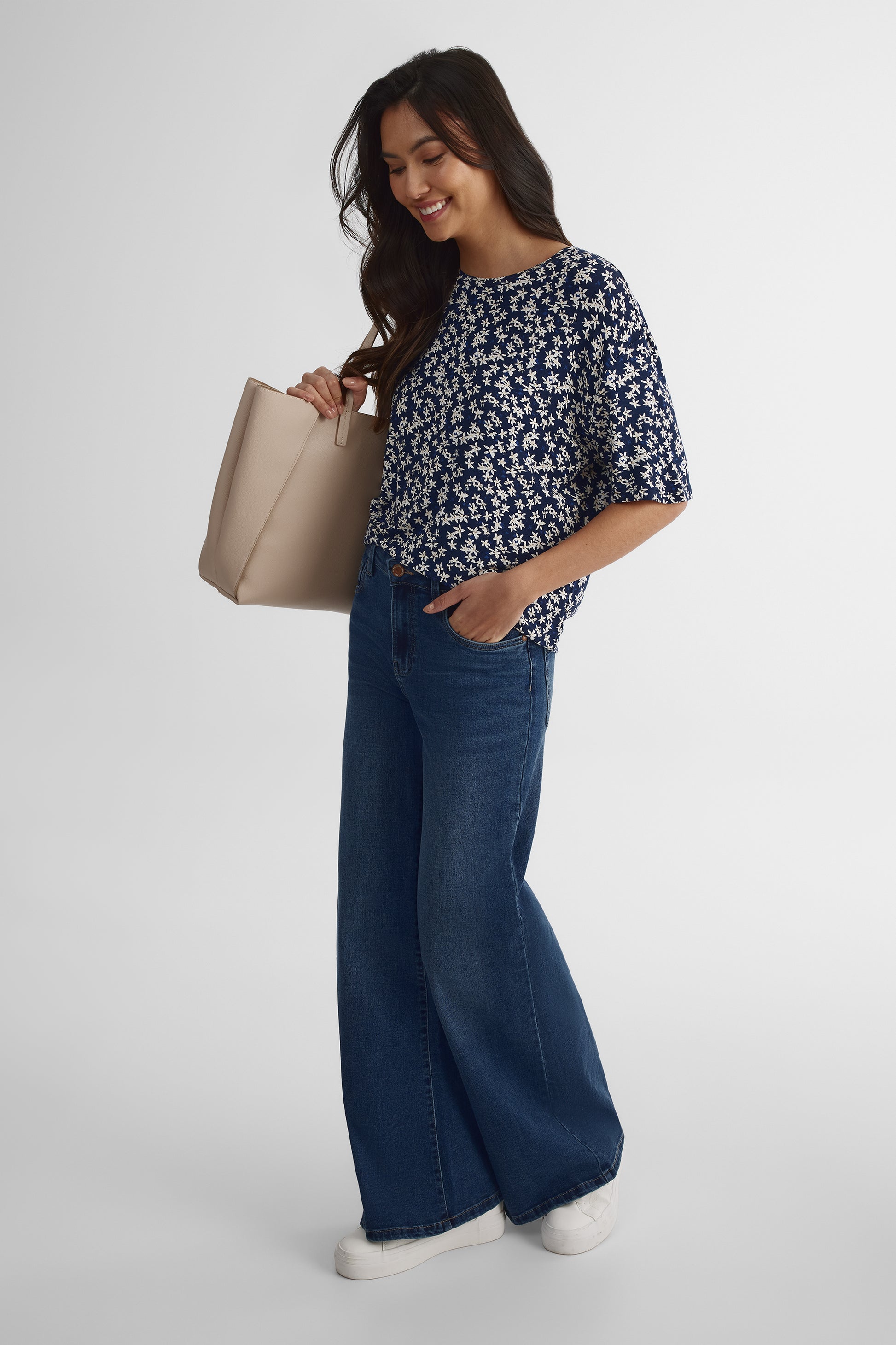 T-shirt manches courtes coupe ample - Femme && MARIN/MULTI