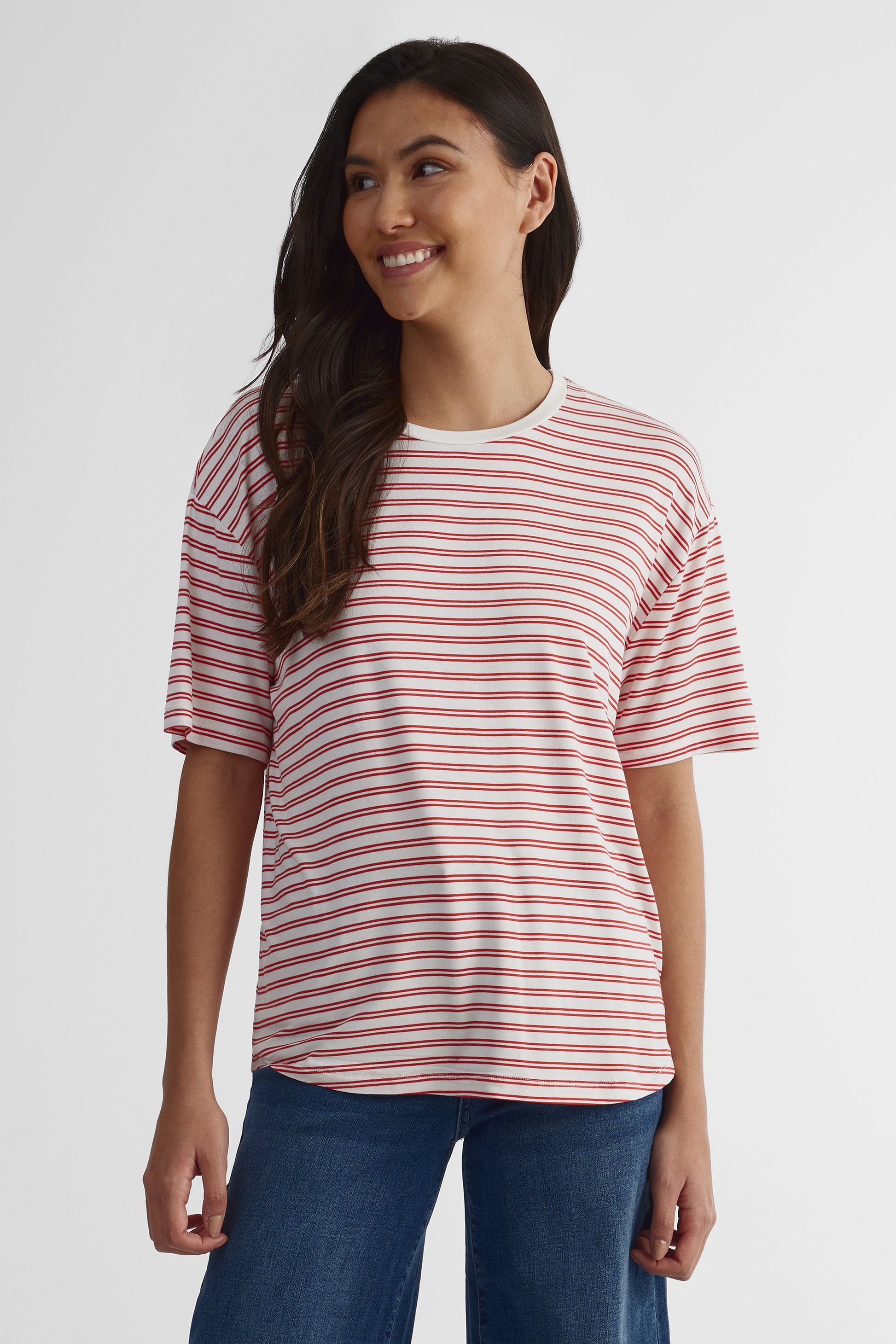 T-shirt manches courtes coupe ample - Femme && ROUGE/MULTI