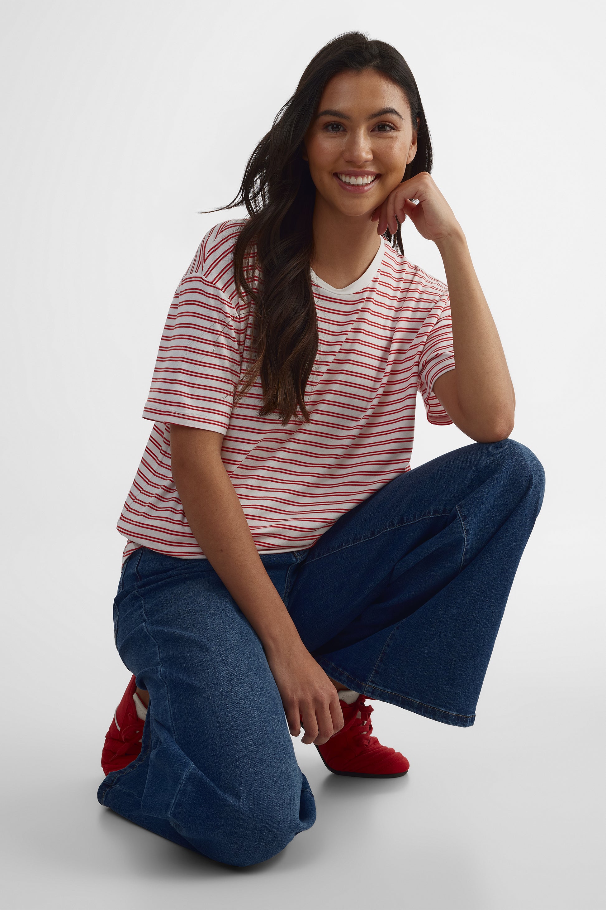 T-shirt manches courtes coupe ample - Femme && ROUGE/MULTI
