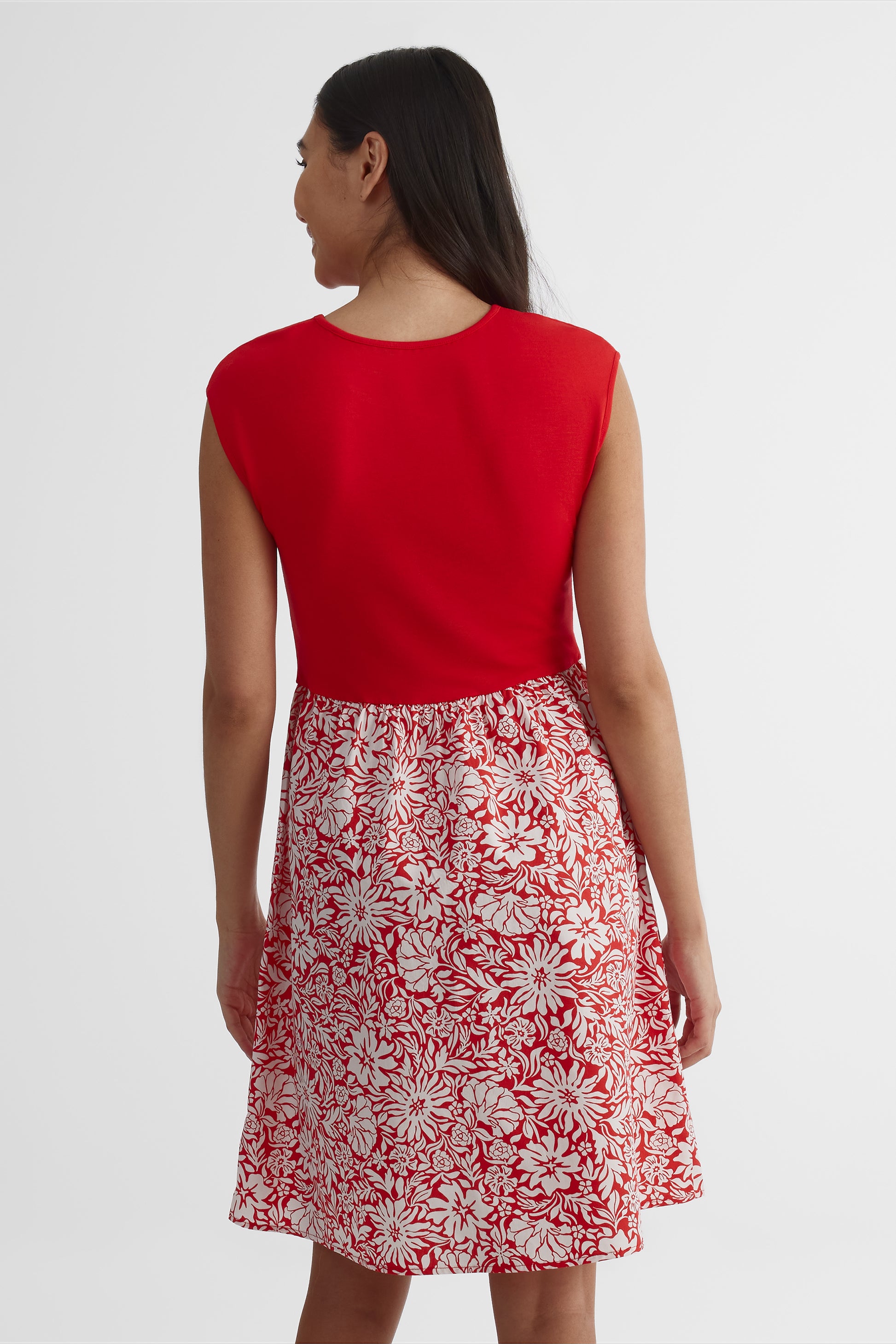Robe bi-matière taille élastique - Femme && ROUGE/MULTI