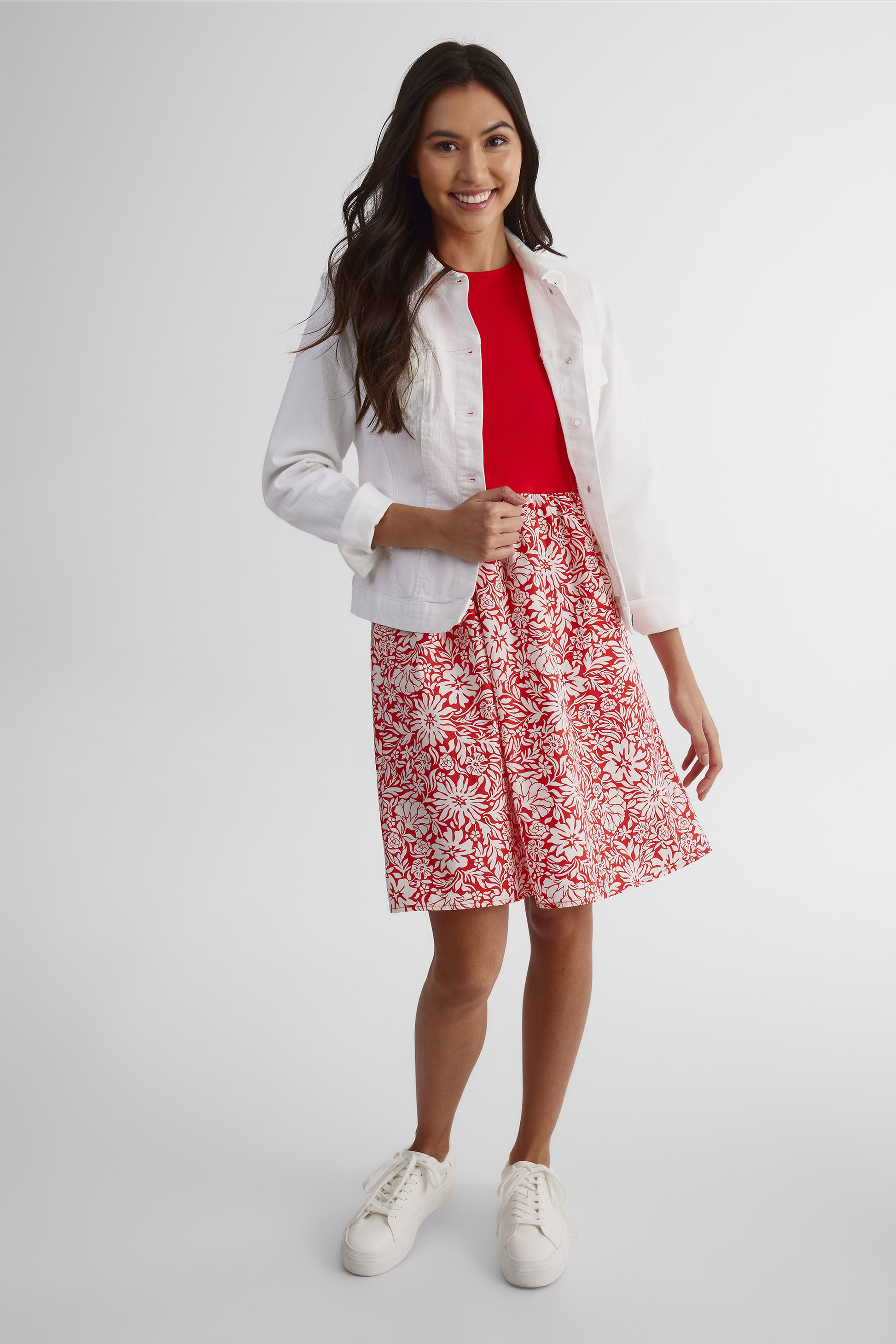 Robe bi-matière taille élastique - Femme && ROUGE/MULTI