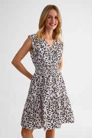 Robe sans manches smockée à la taille - Femme && BLANC CASSÉ/MULTI