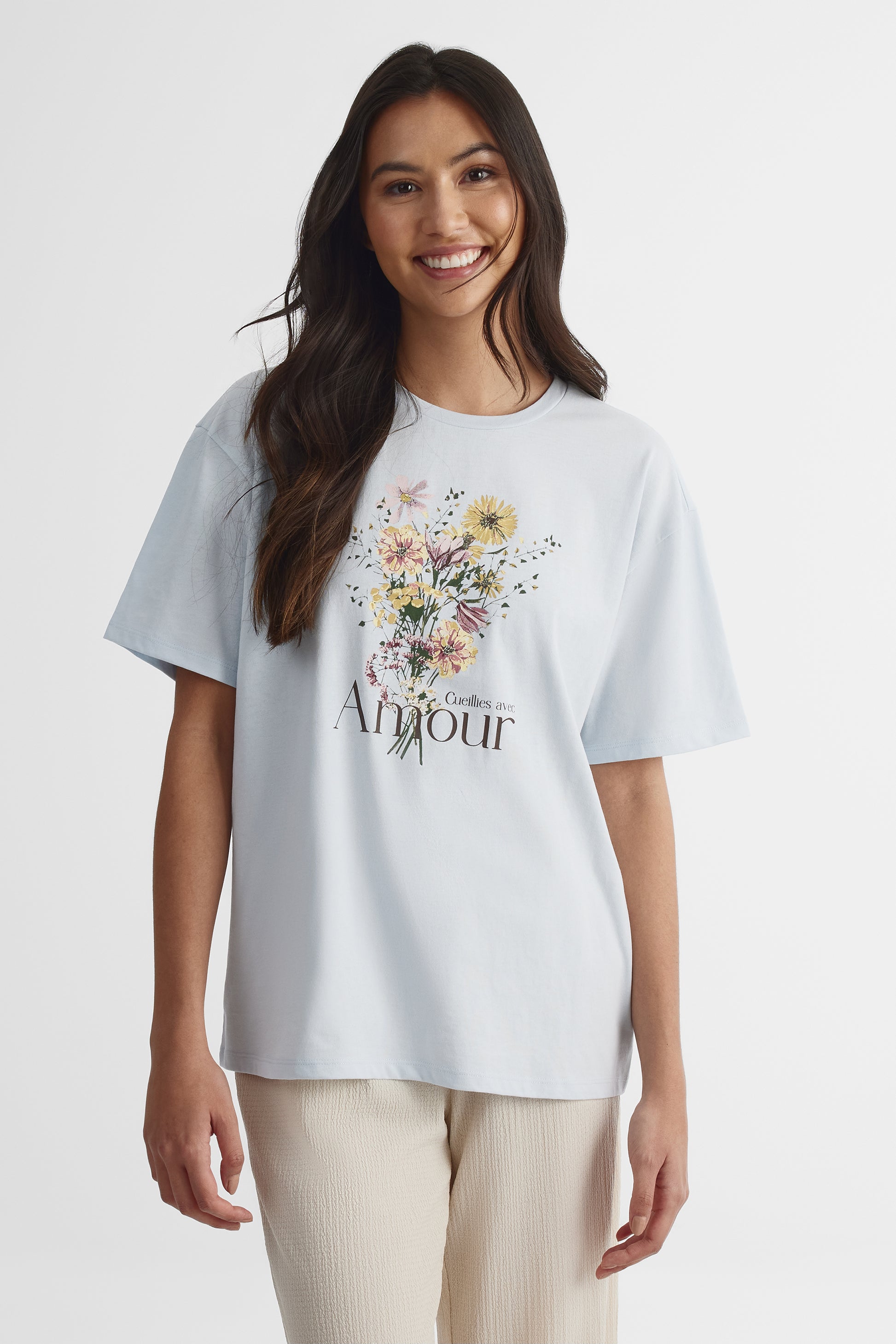 T-shirt graphique col rond 2/30$ - Femme && BLEU