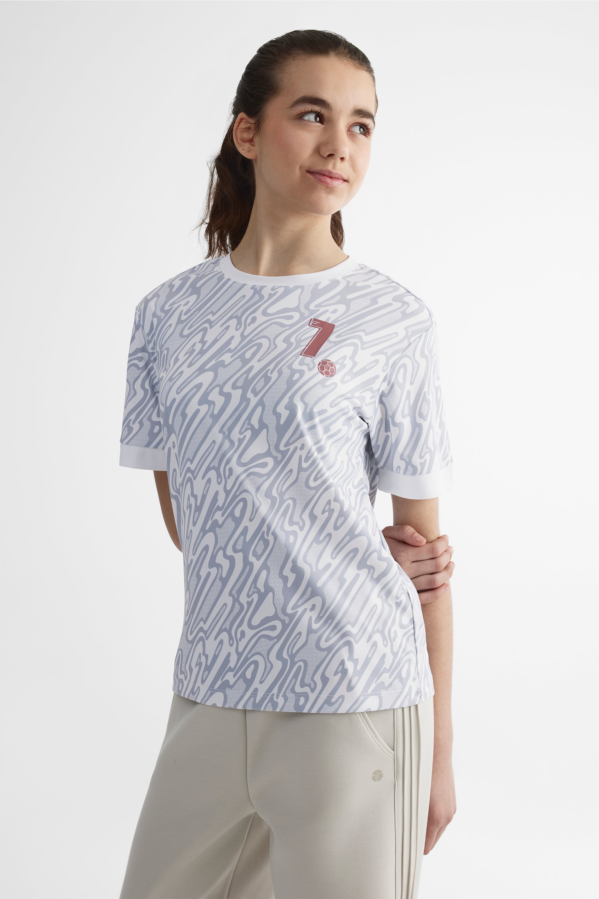 T-shirt soccer respirant à graphique - Ado fille && BLANC MULTI