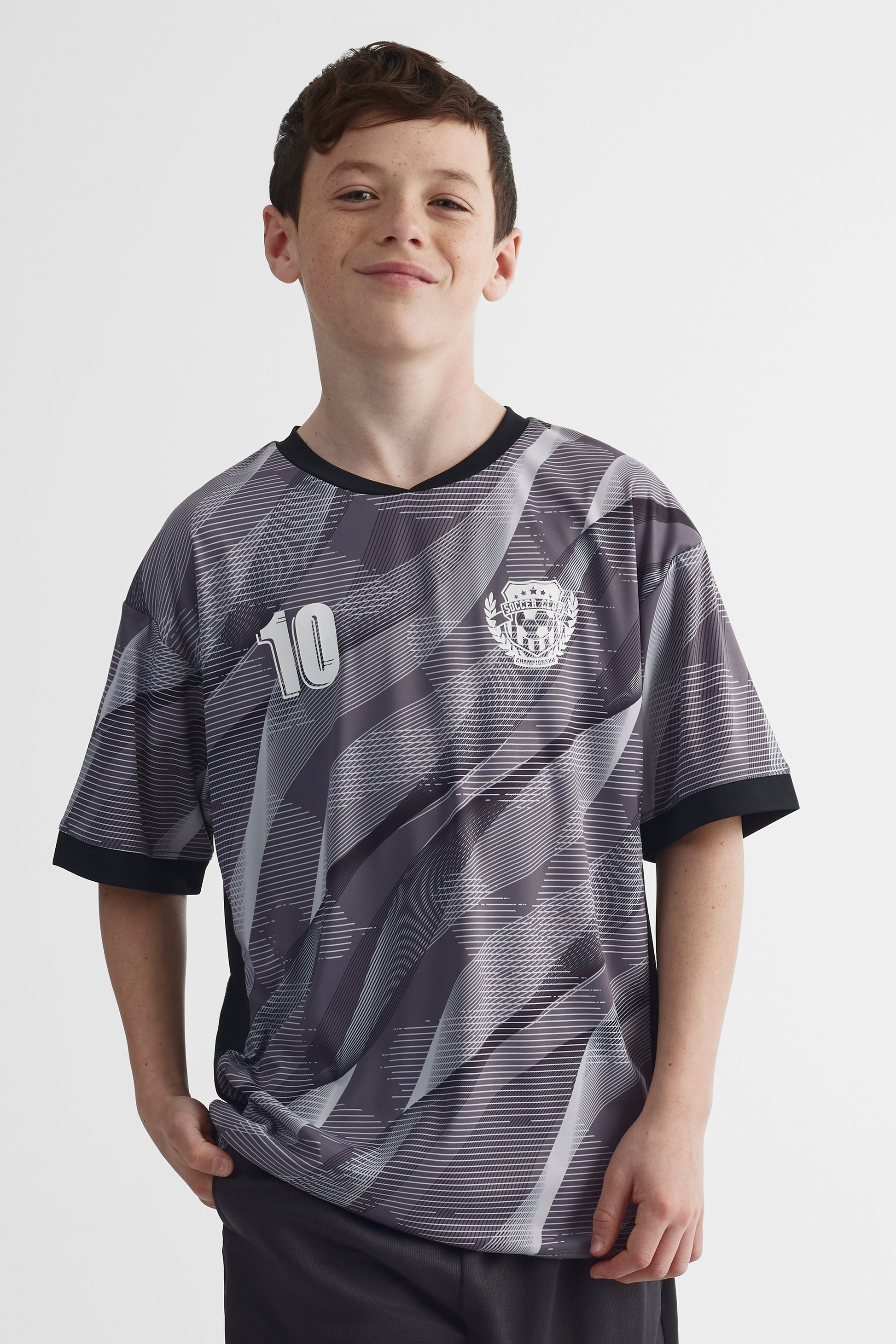 T-shirt soccer technique graphique - Ado garçon && GRIS MULTI