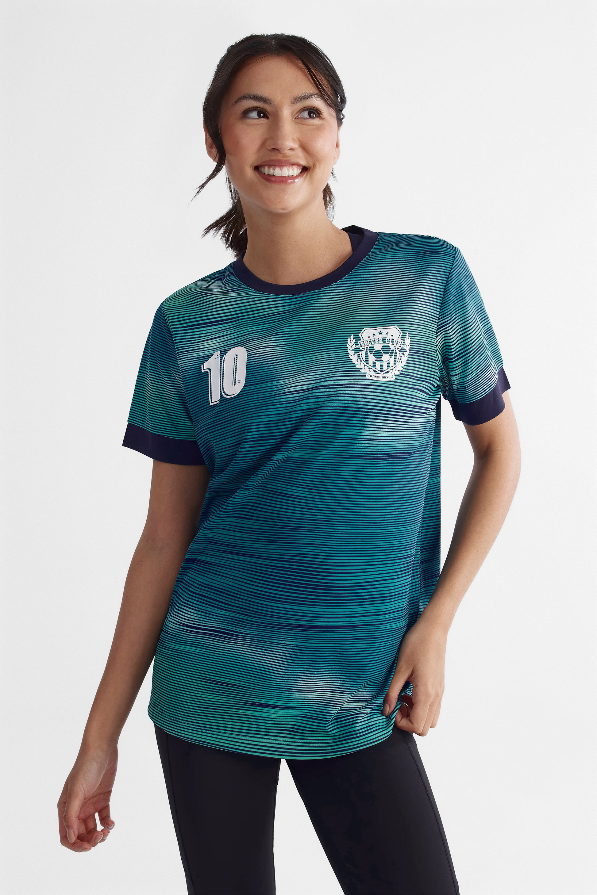 T-shirt soccer respirant col rond - Femme && TURQUOISE/MULTI