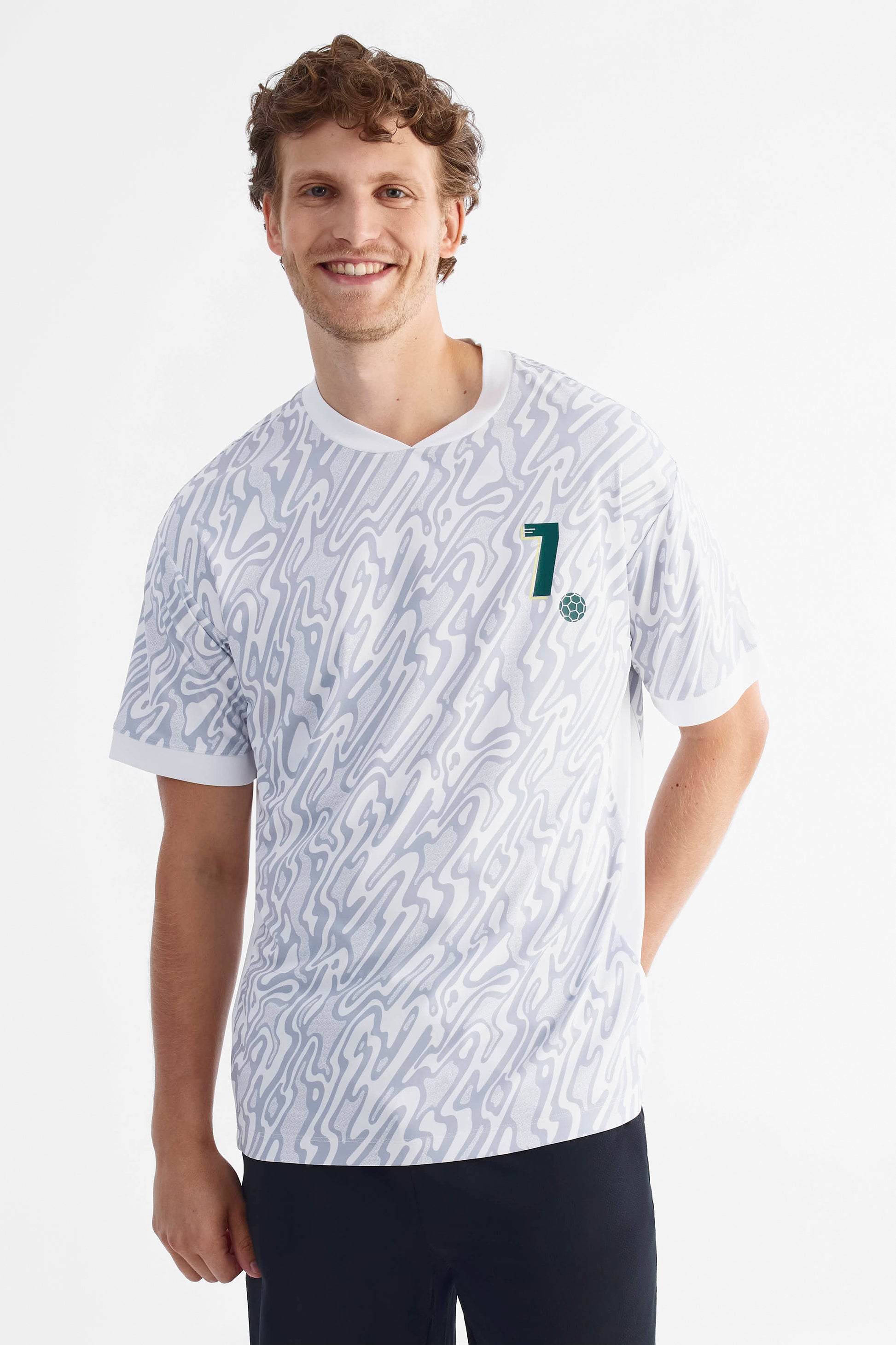 T-shirt soccer athlétique technique - Homme && BLANC MULTI