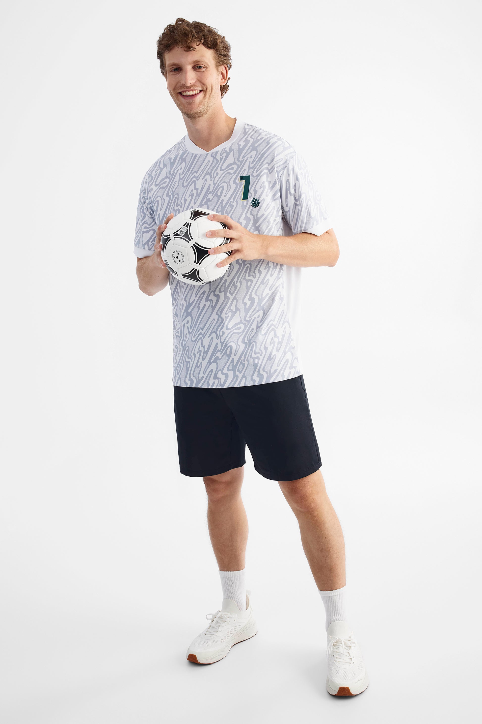 T-shirt soccer athlétique technique - Homme && BLANC MULTI