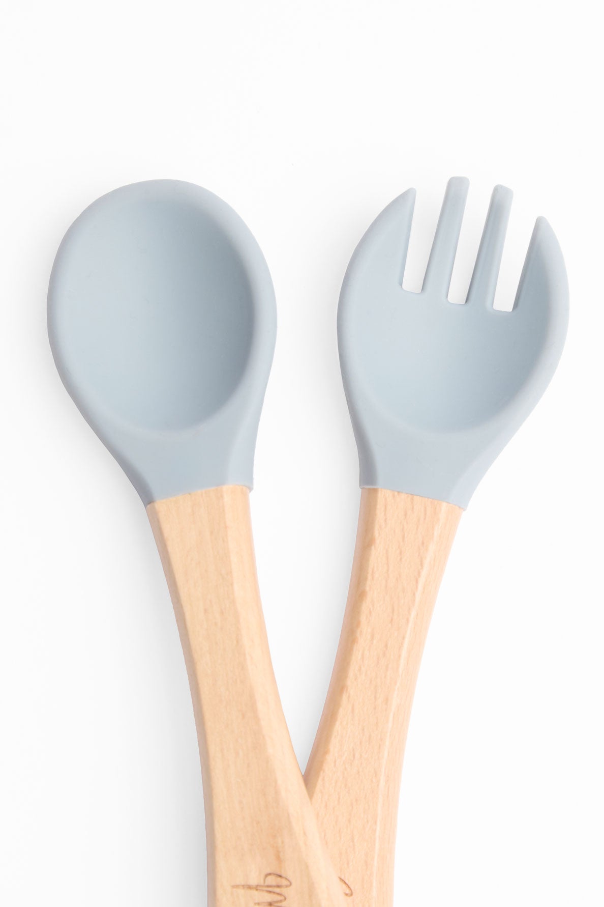 Cuillère et fourchette en bois naturel - Bébé garçon && BLEU