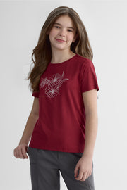 Chandail manches courtes graphique - Ado fille && BOURGOGNE