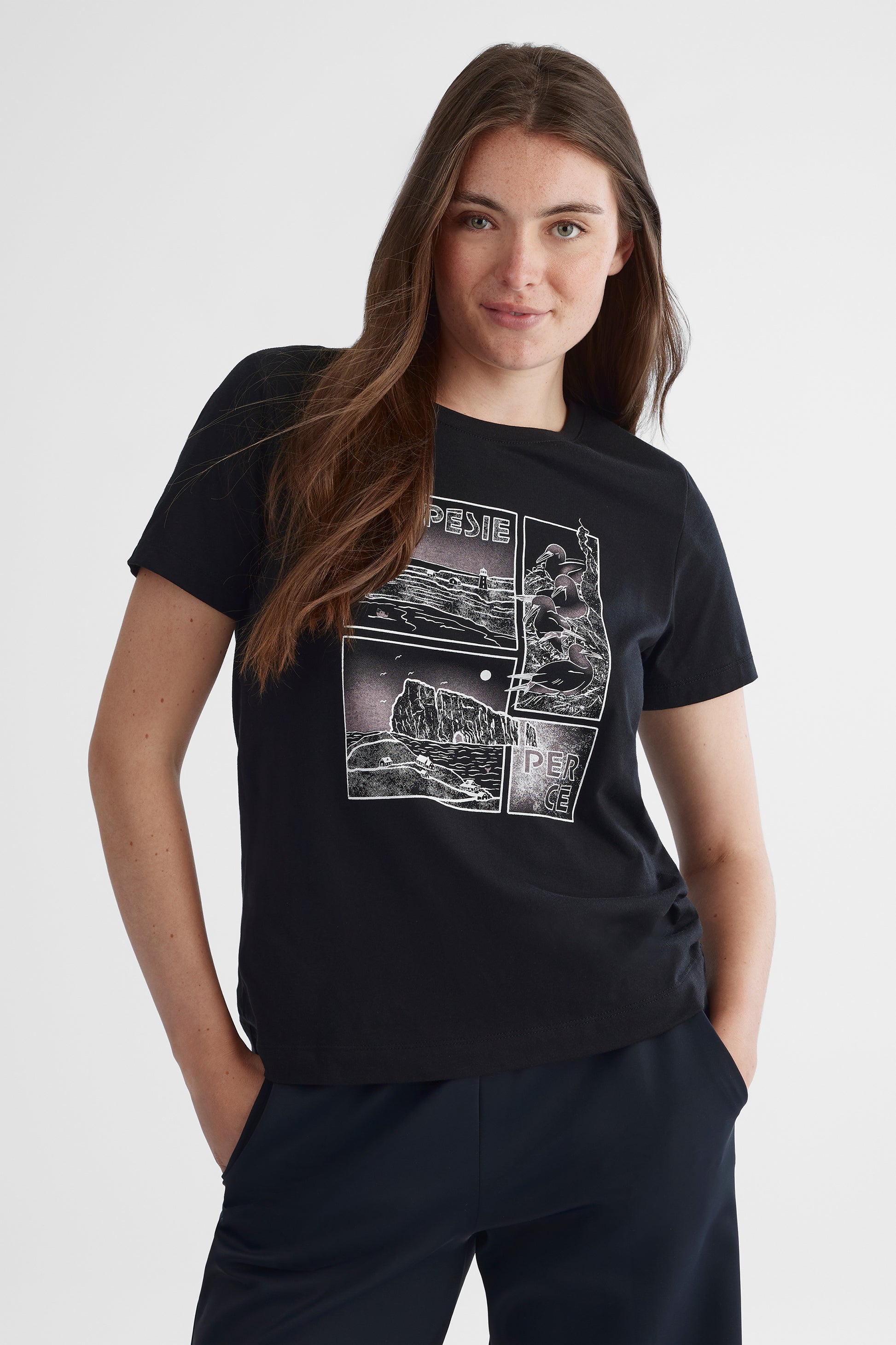 Chandail manches courtes graphique - Femme && NOIR