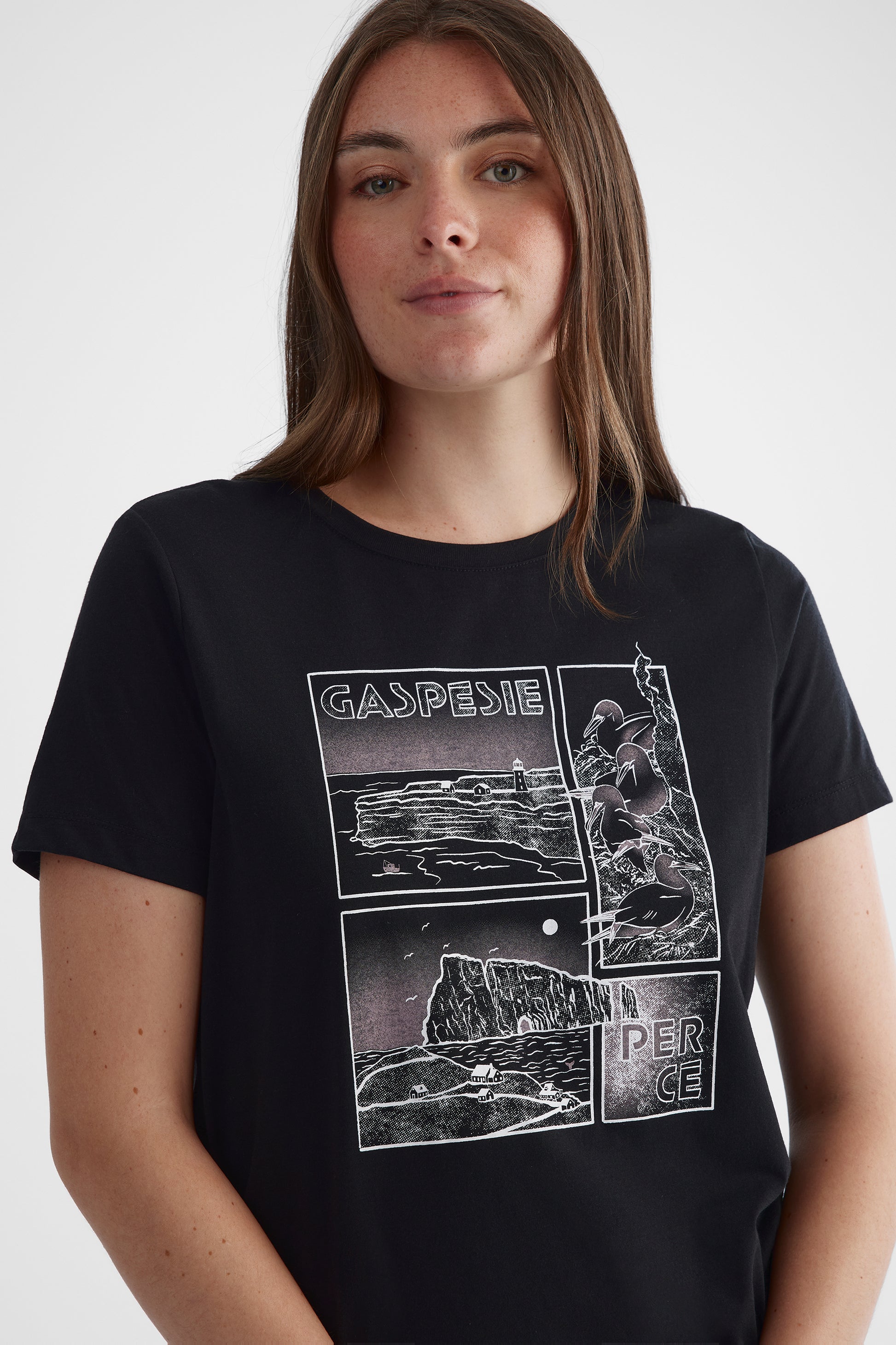 Chandail manches courtes graphique - Femme && NOIR