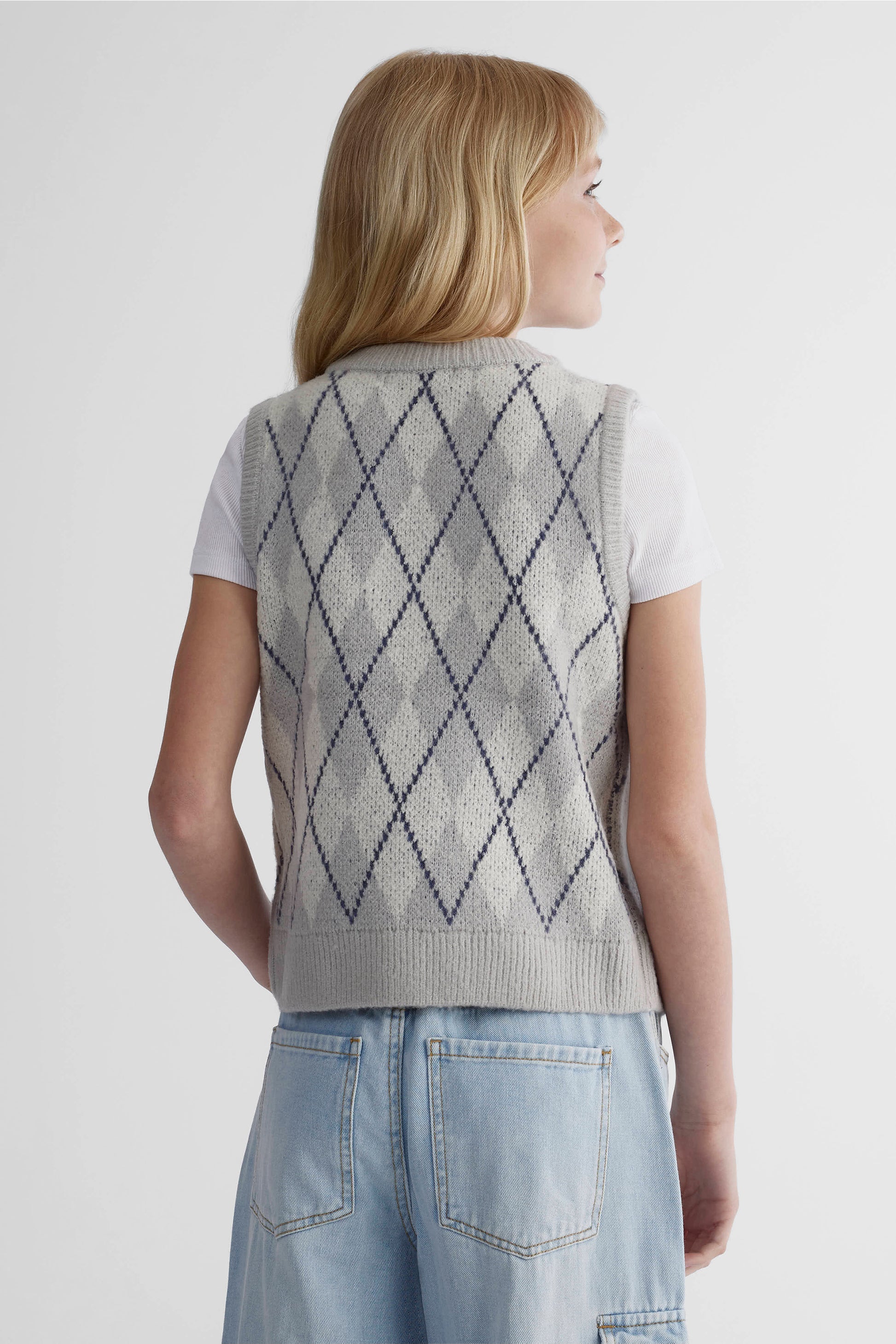 Débardeur tricot col en V à motif - Ado fille && GRIS MIXTE