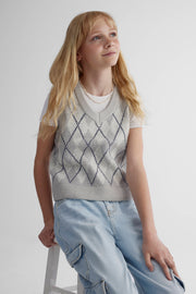 Débardeur tricot col en V à motif - Ado fille && GRIS MIXTE