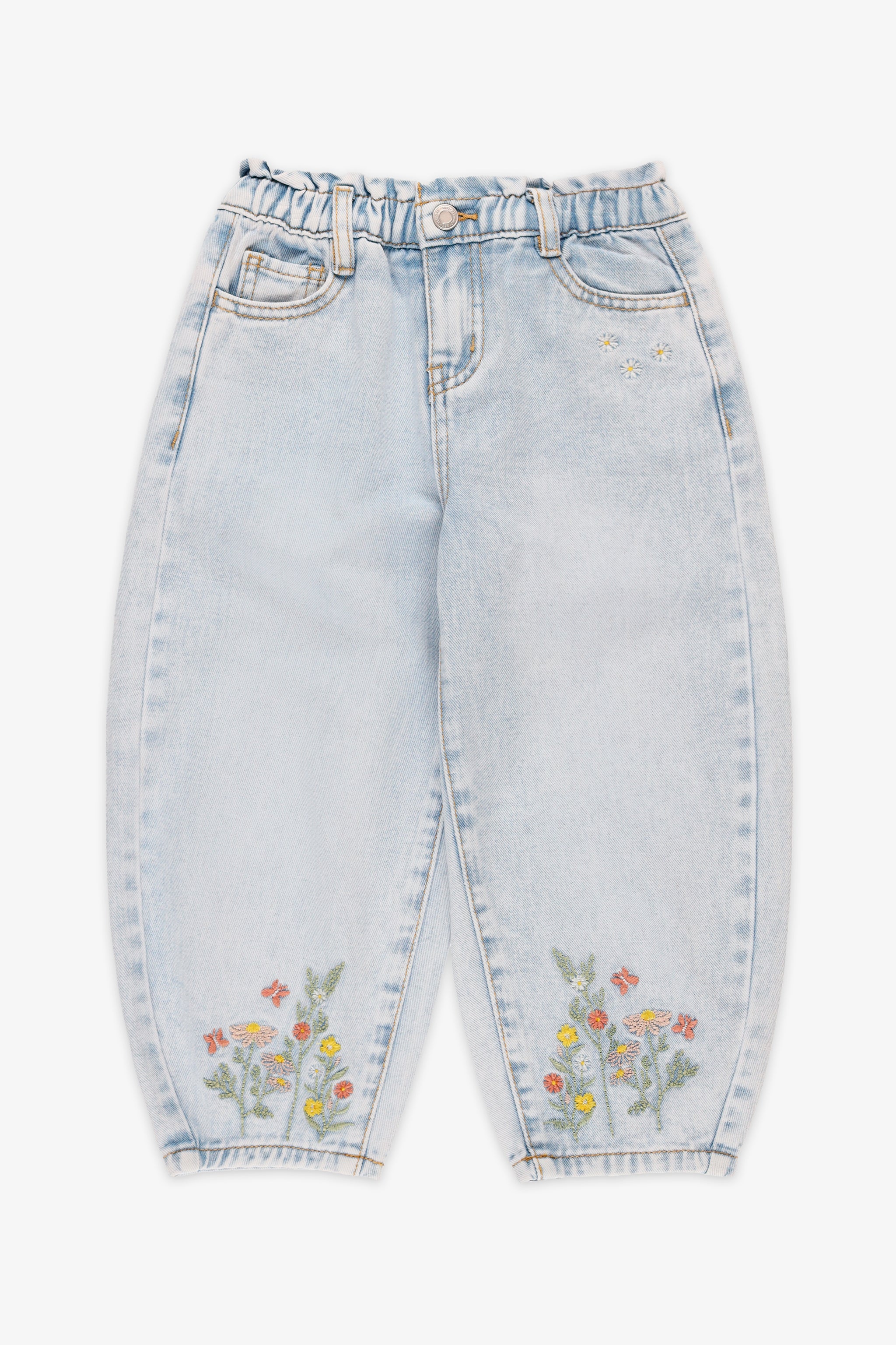 Jeans en denim taille haute - Enfant fille && DENIM PALE