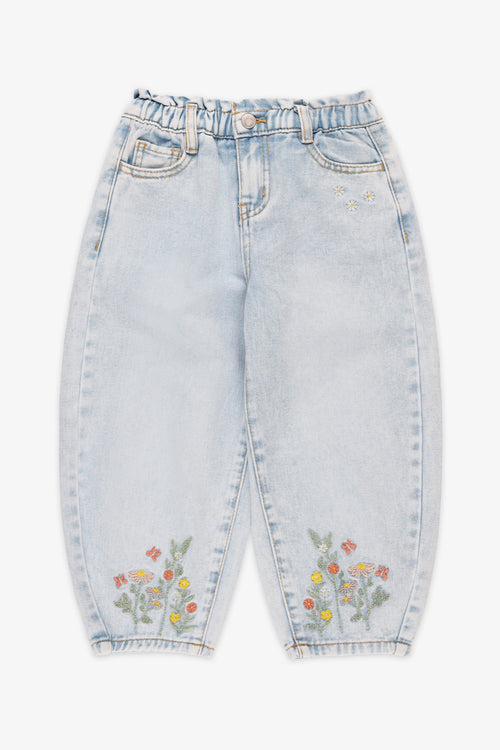 Jeans en denim taille haute - Enfant fille && DENIM PALE