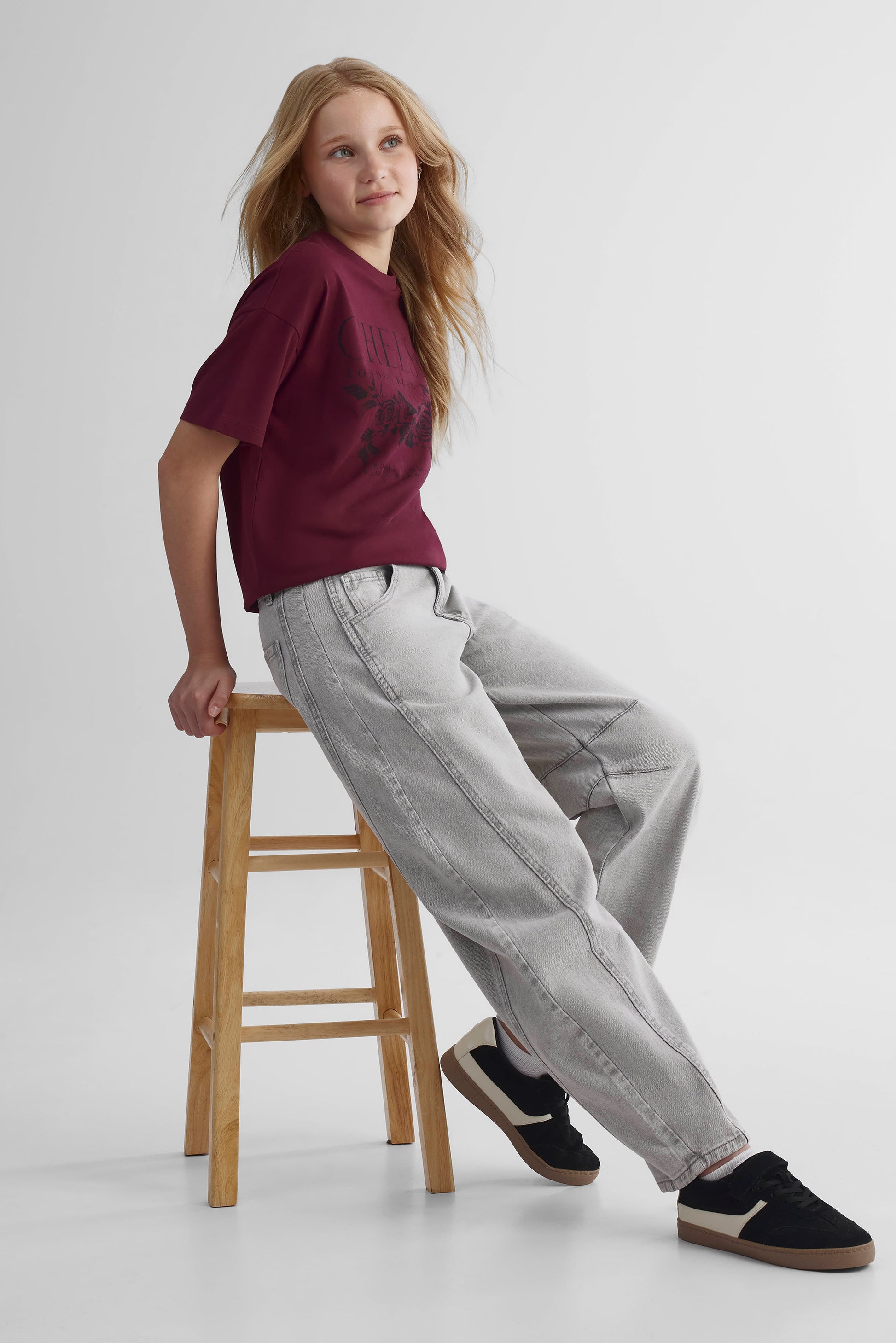 Jeans denim coupe ample - Ado fille && DENIM GRIS