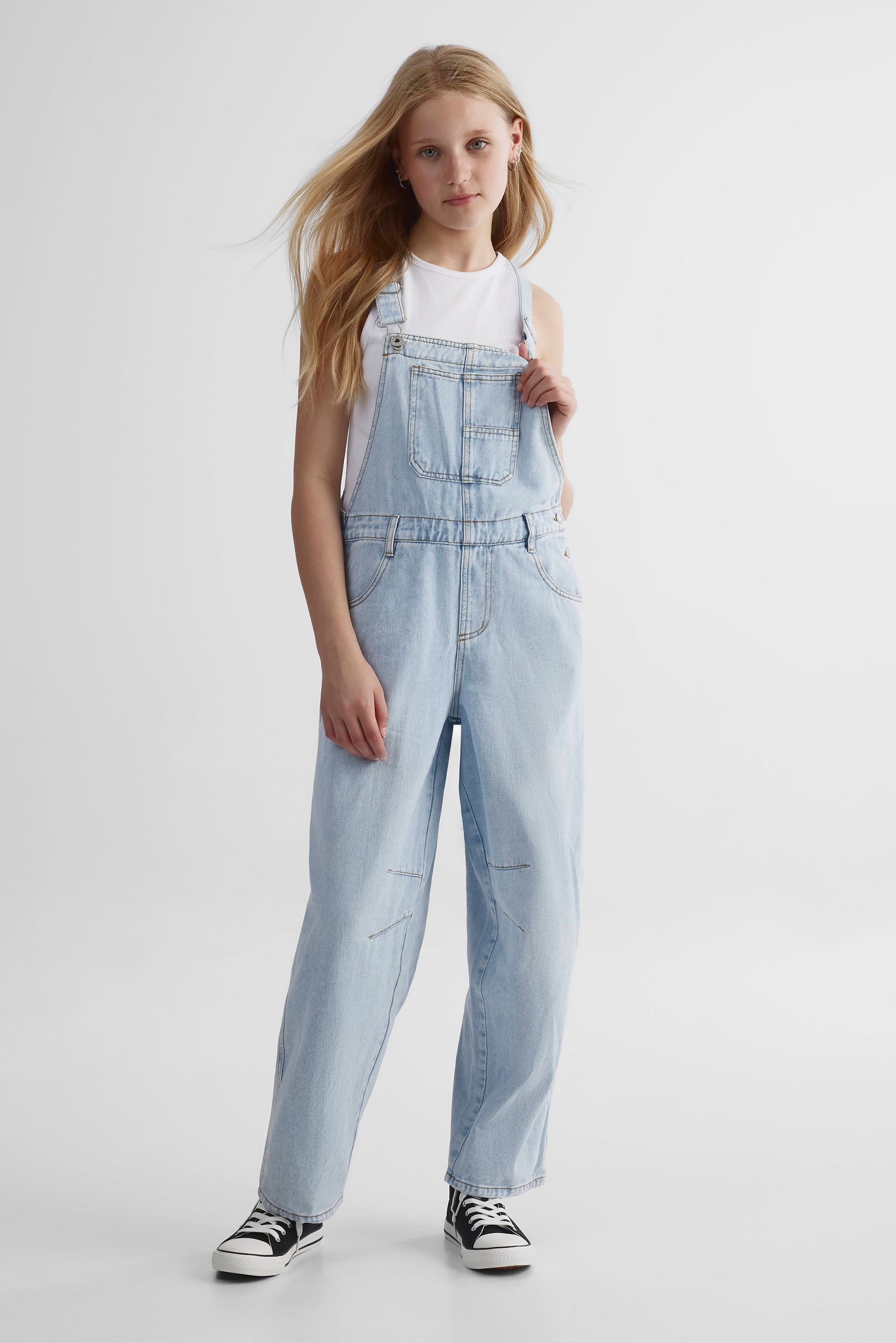 Salopette en denim solide - Ado fille && DENIM PALE