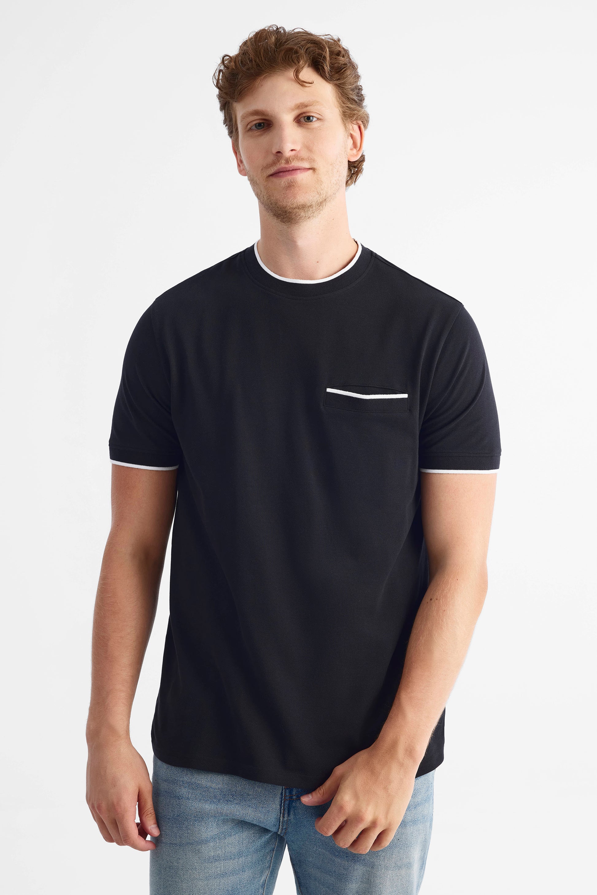 T-shirt en piqué de coton - Homme && NOIR