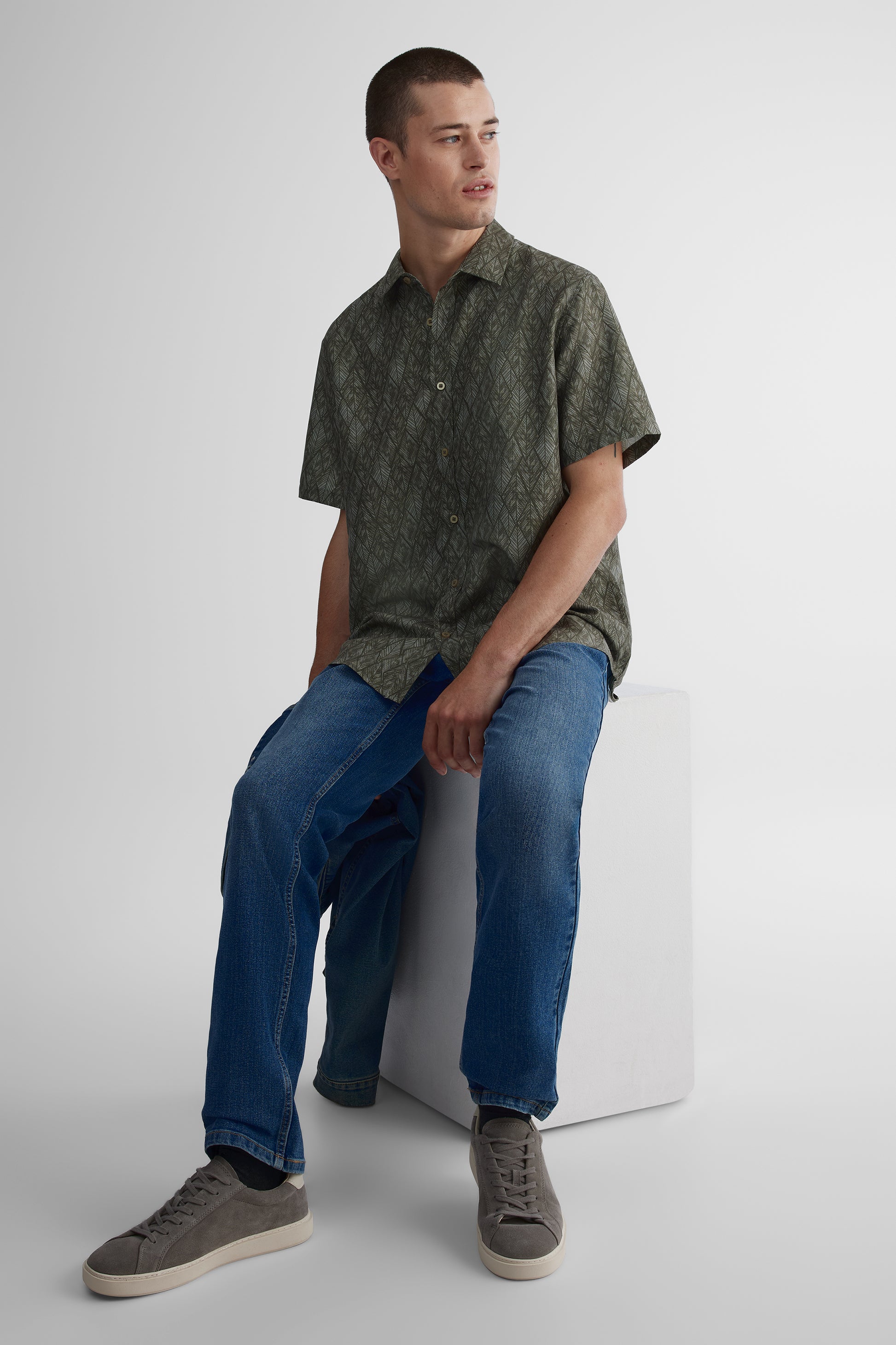 Chemise à manches courtes en microfibre - Homme && KAKI/MULTI
