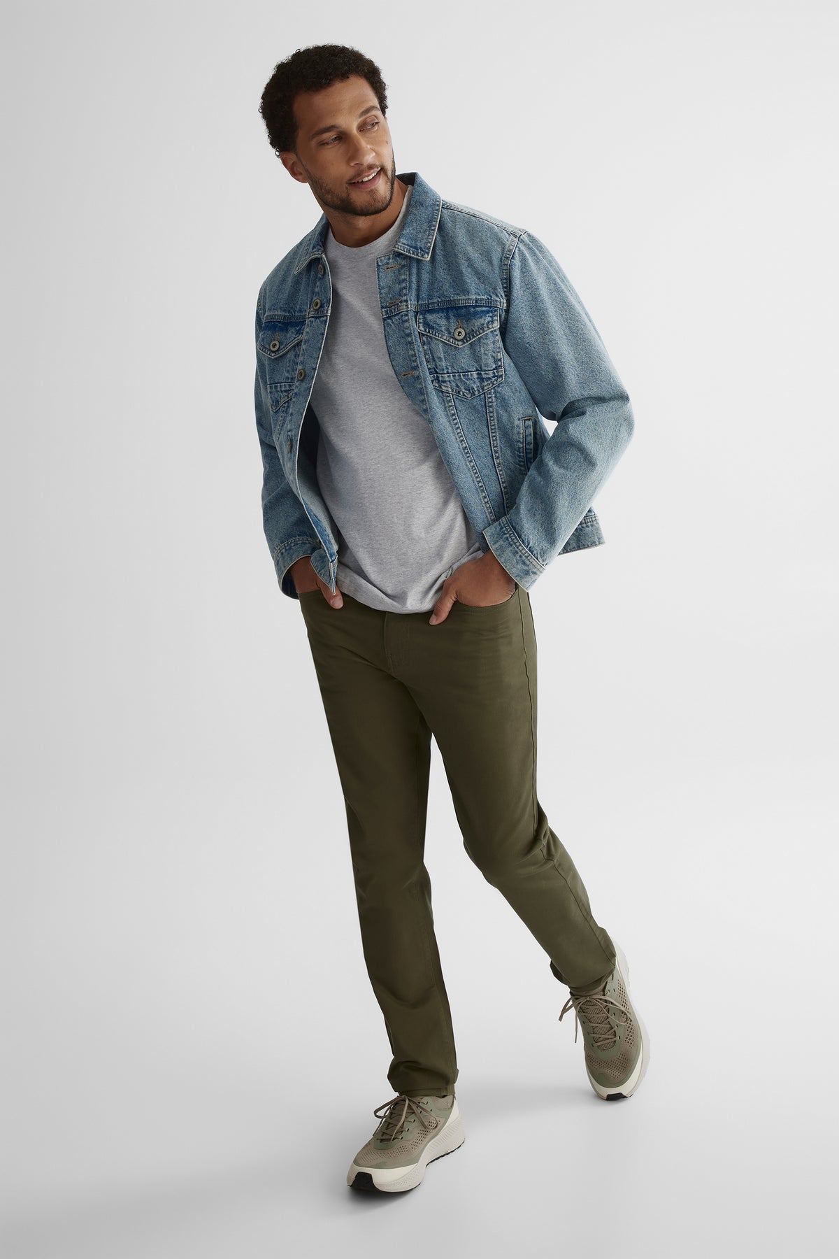 Pantalon en twill extensible - Homme && OLIVE