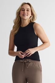 Camisole côtelée en coton doux - Femme && NOIR