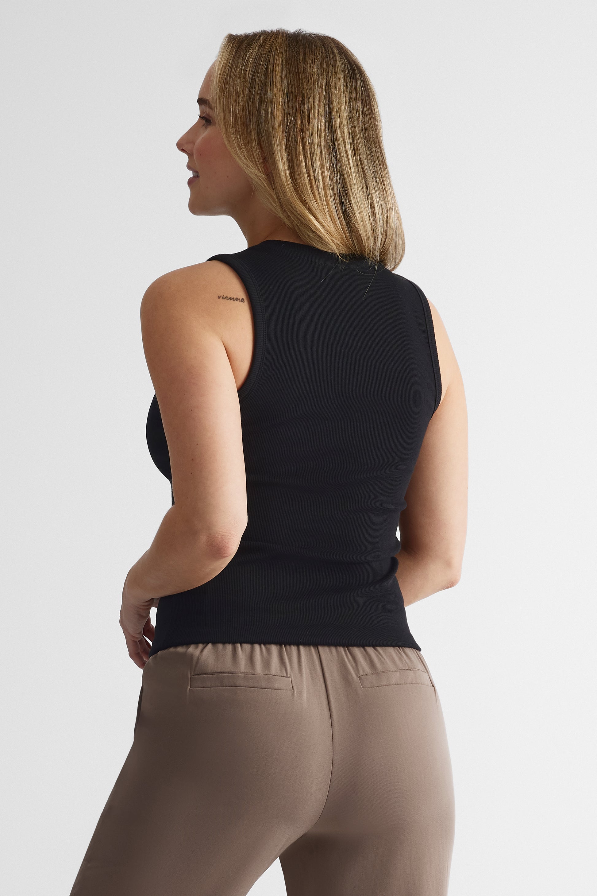 Camisole côtelée en coton doux - Femme && NOIR