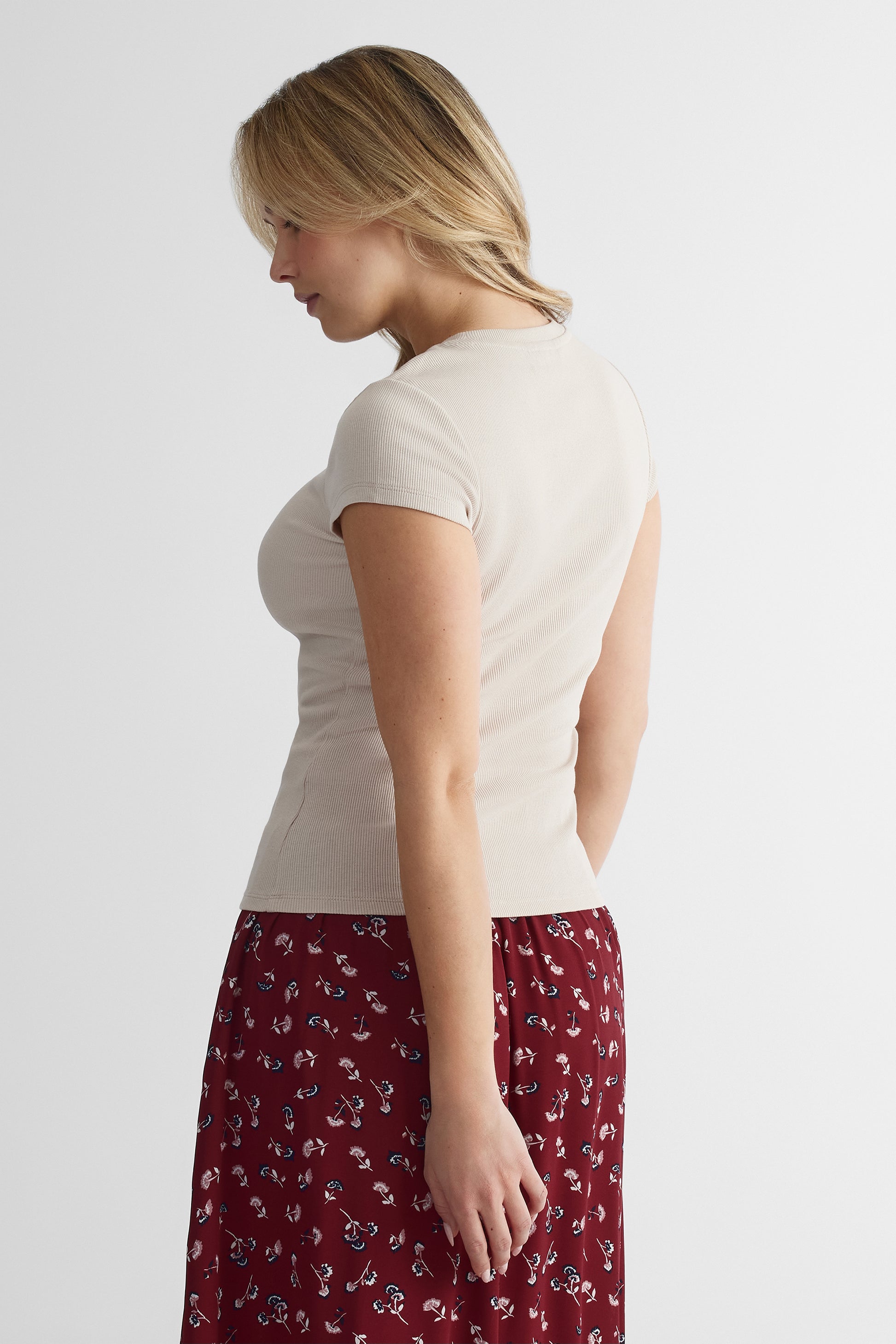 T-shirt côtelé essentiel - Femme && BEIGE