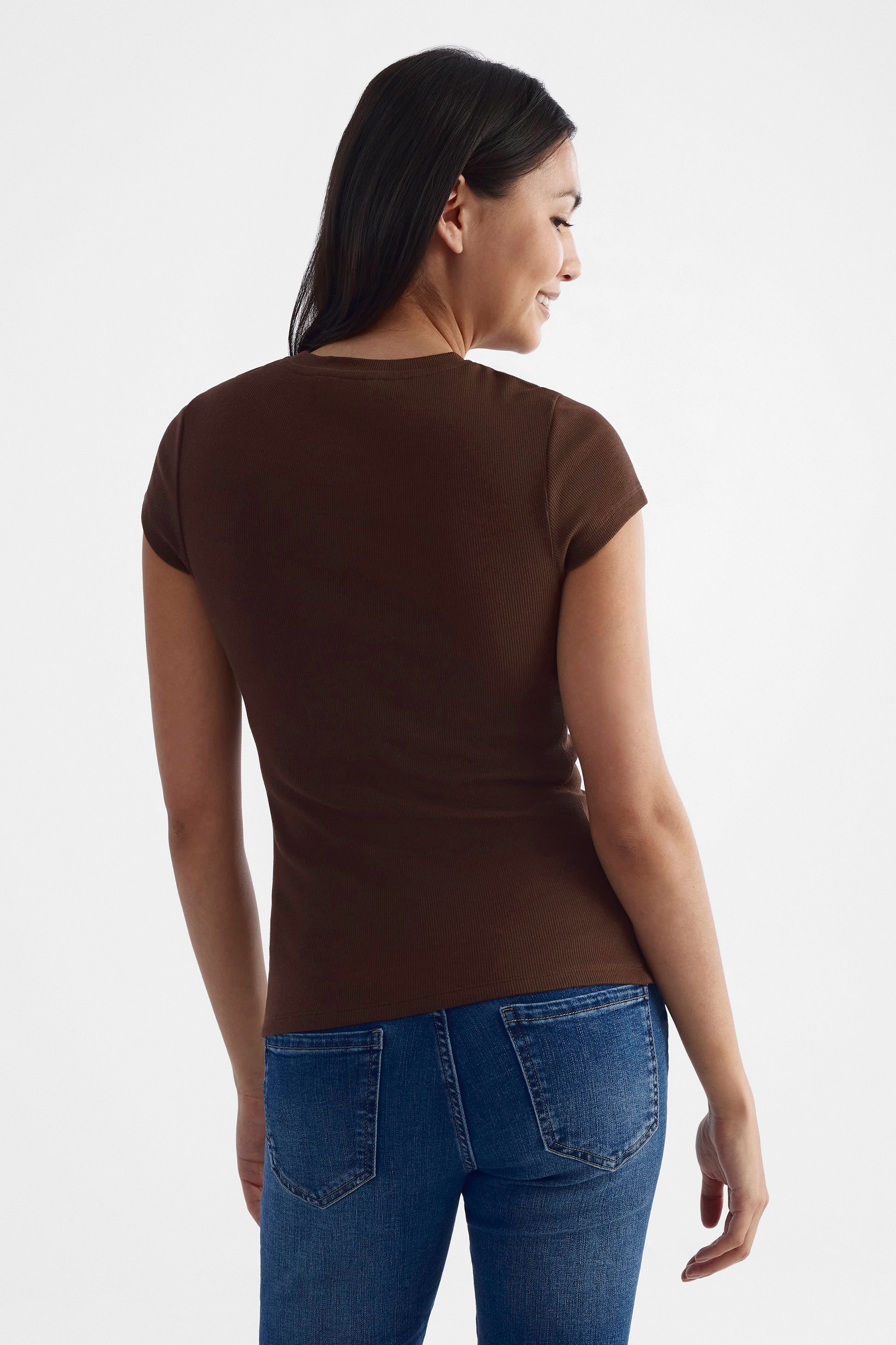 T-shirt côtelé essentiel - Femme && BRUN FONCE