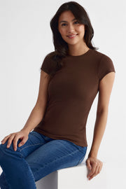 T-shirt côtelé essentiel - Femme && BRUN FONCE