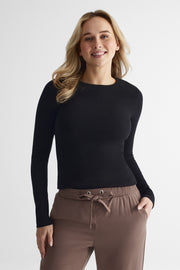Chandail côtelé en coton doux - Femme && NOIR