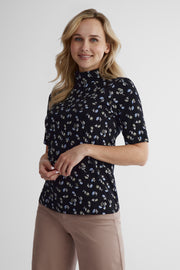 T-shirt doux à manches courtes - Femme && NOIR/MULTI