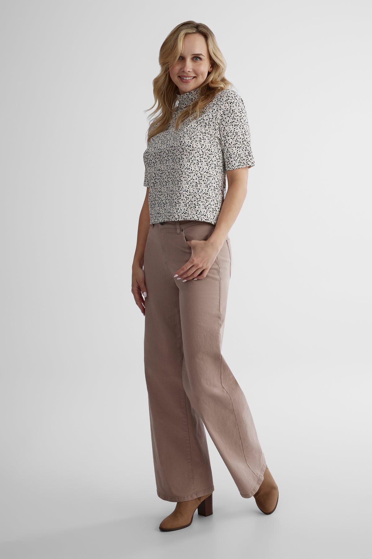 T-shirt doux à manches courtes - Femme && BLANC CASSÉ/MULTI