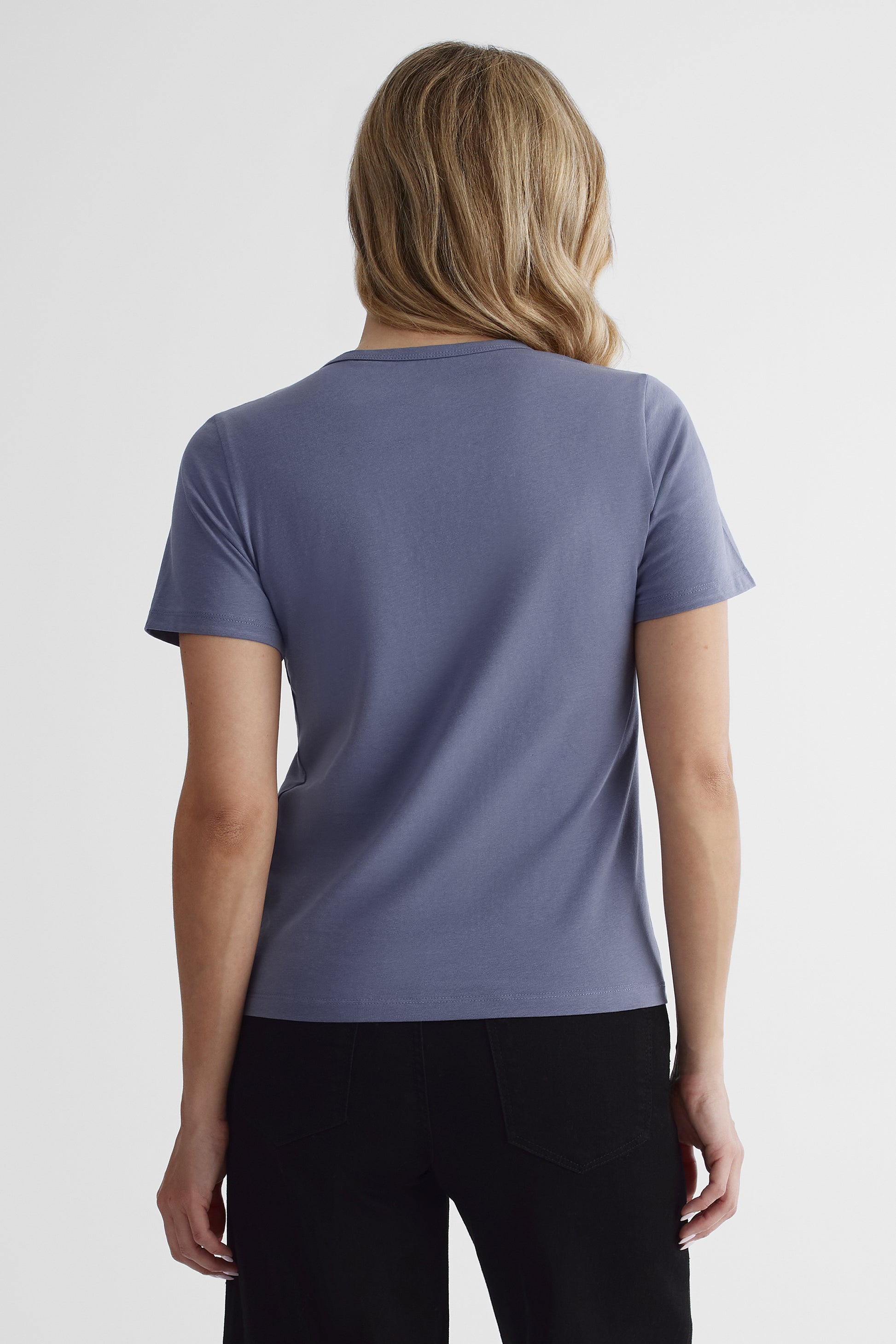 T-shirt basique en coton doux - Femme && BLEU