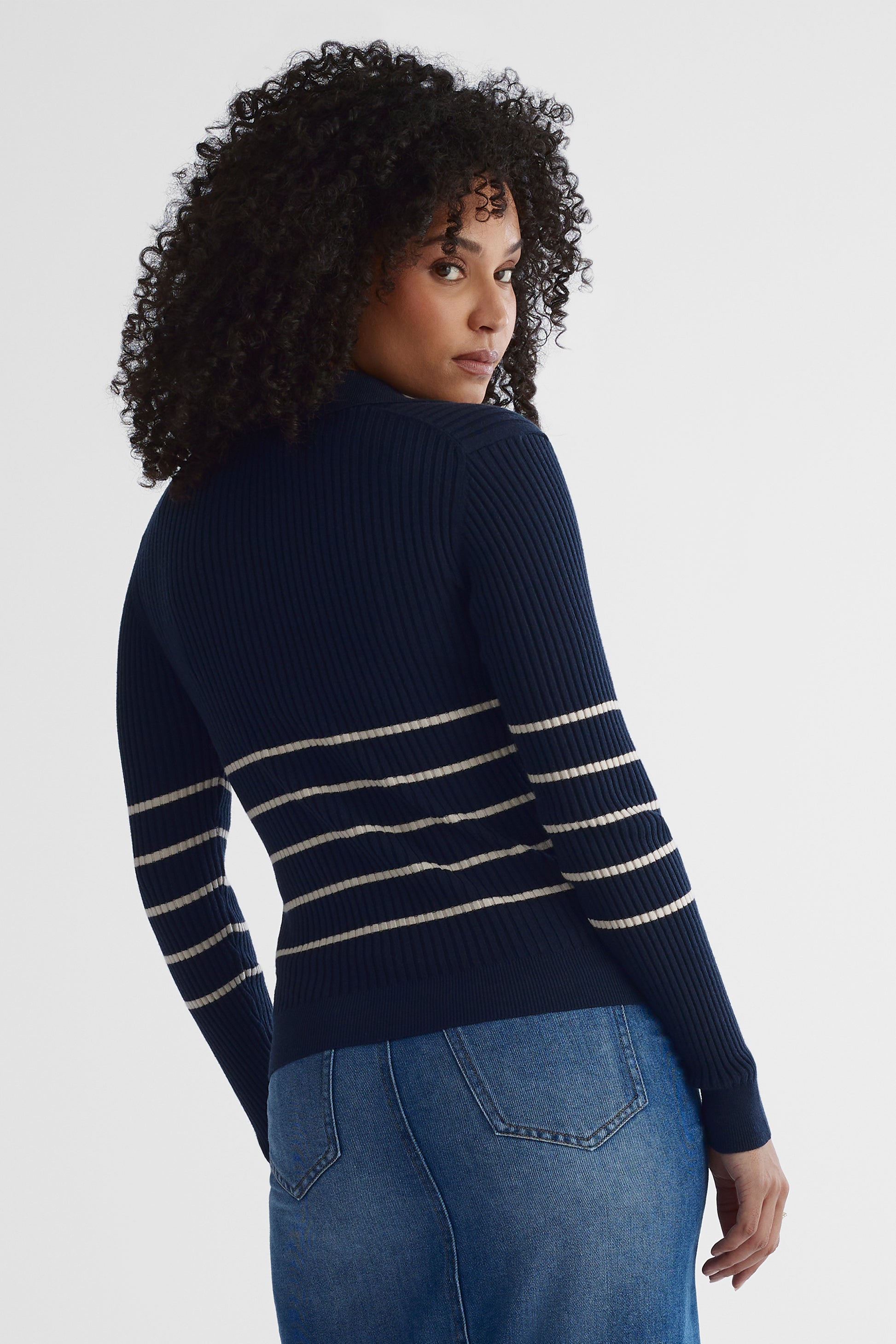 Chandail tricoté soyeux - Femme && MARIN/MULTI