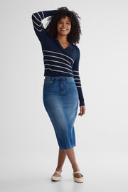 Chandail tricoté soyeux - Femme && MARIN/MULTI