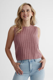 Camisole tricotée douillette - Femme && VIEUX ROSE