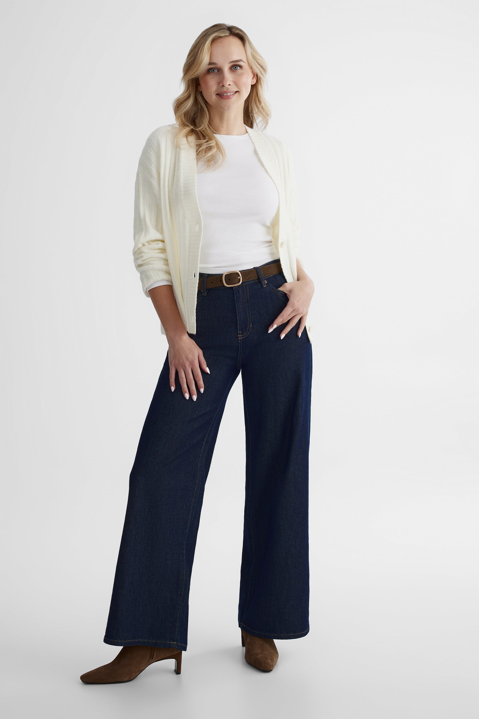 Cardigan tricoté douillet - Femme && BLANC CASSÉ