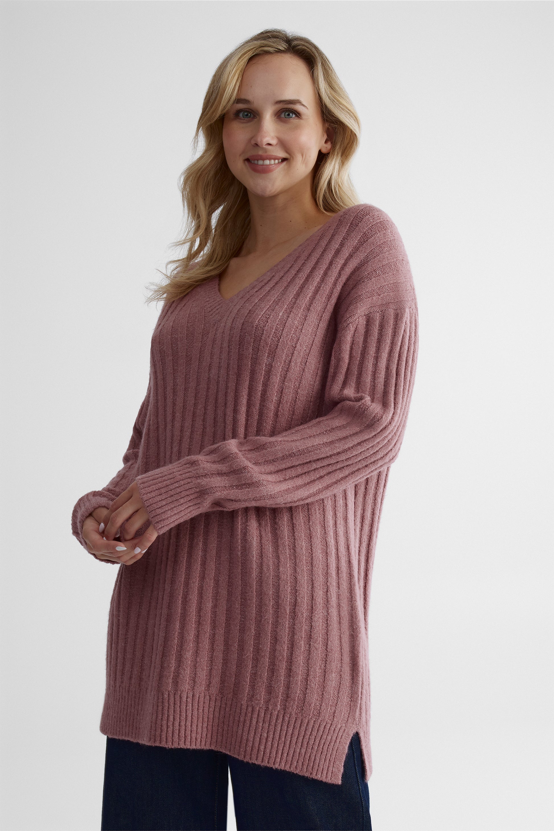 Chandail tricoté chaud et doux - Femme && VIEUX ROSE