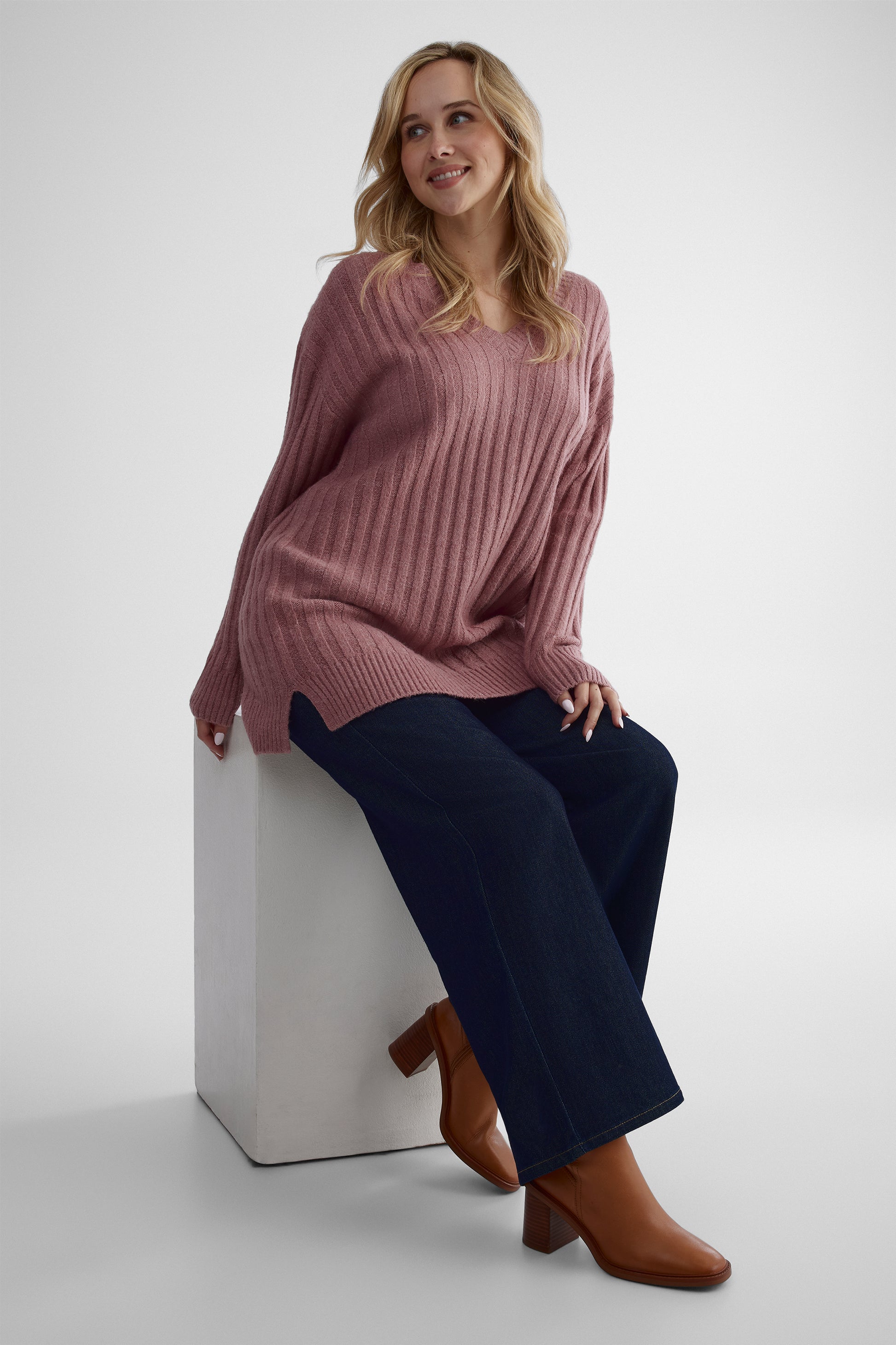 Chandail tricoté chaud et doux - Femme && VIEUX ROSE