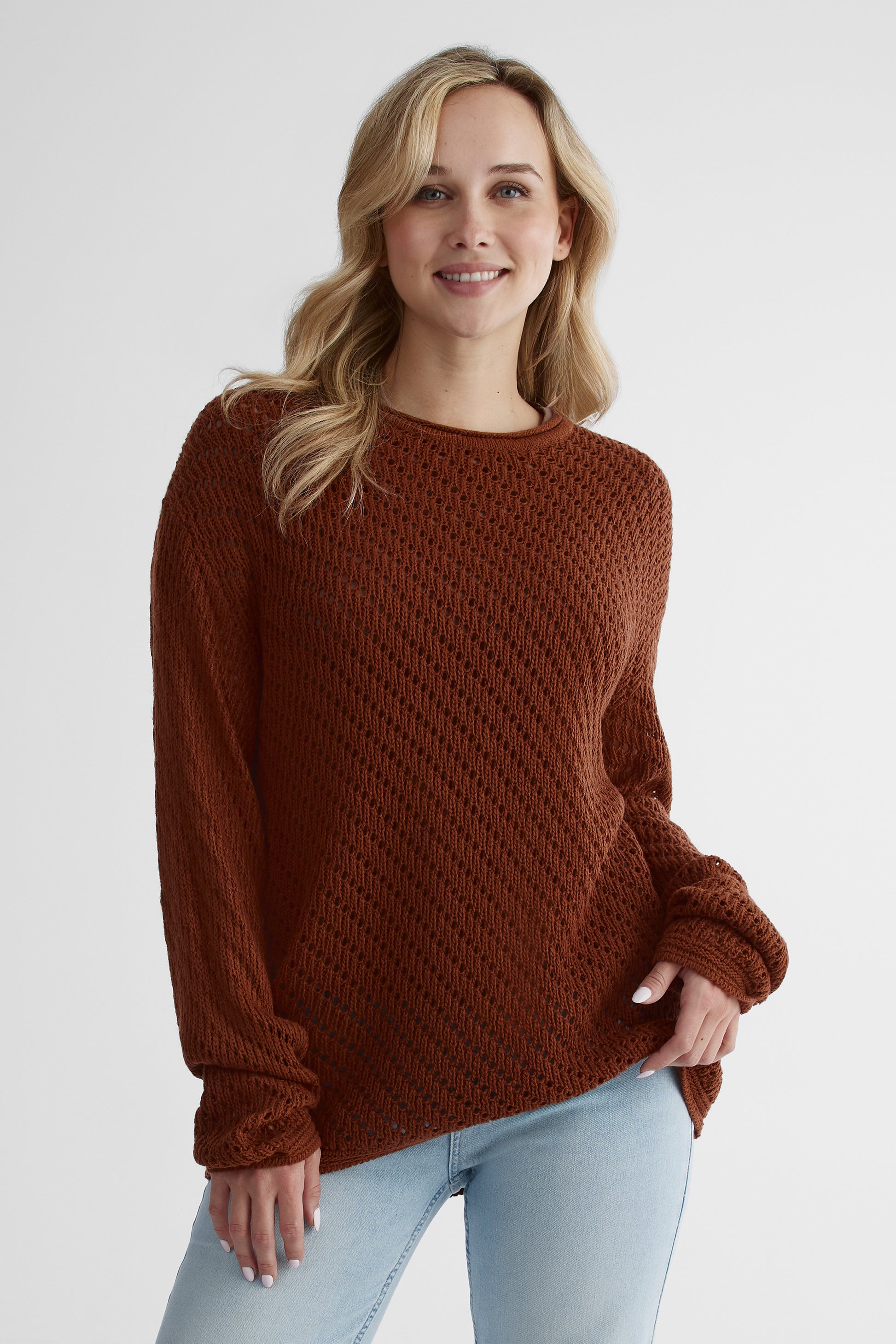 Chandail tricoté effet coton - Femme && BRUN