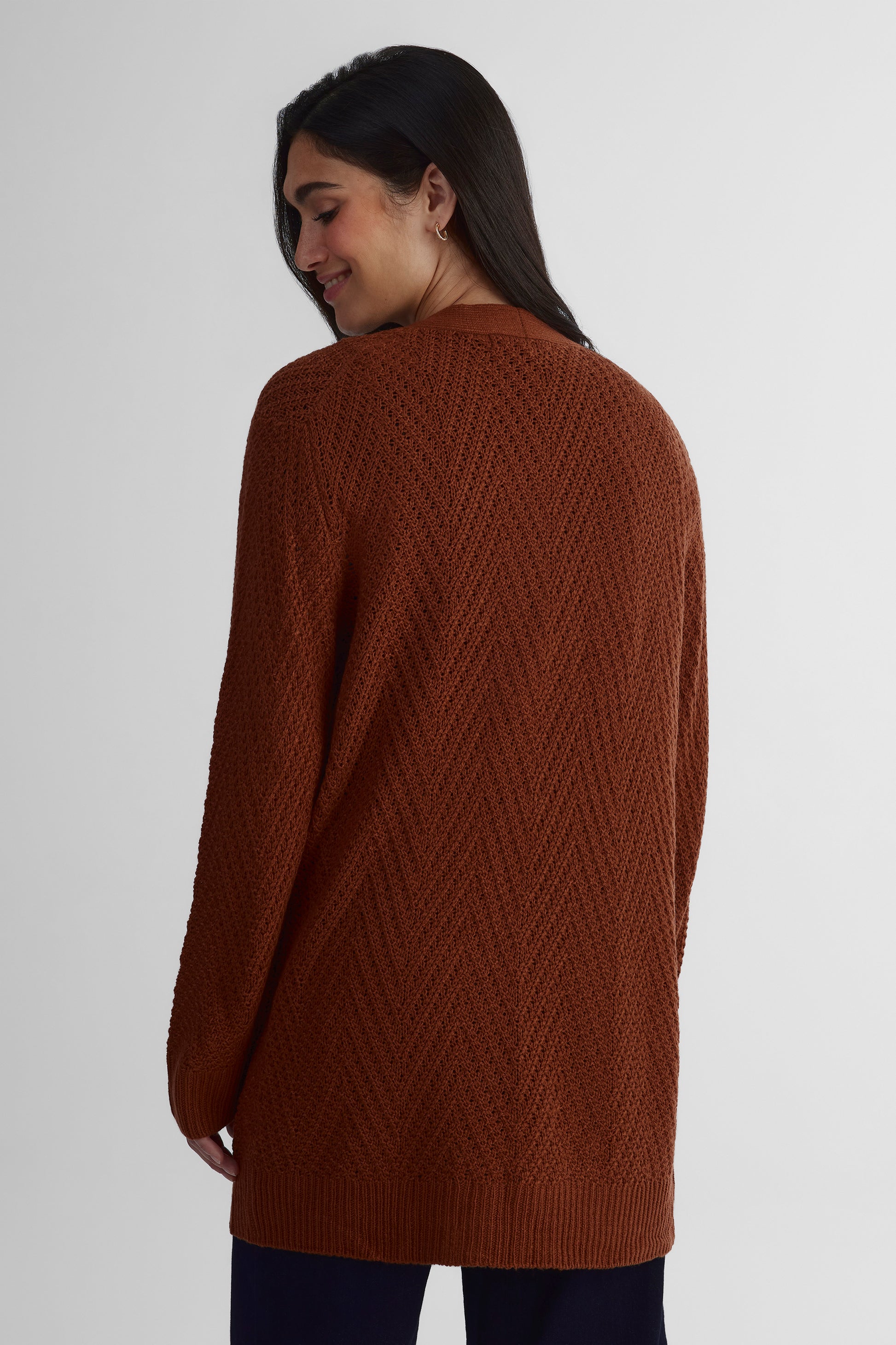 Cardigan léger effet coton - Femme && BRUN