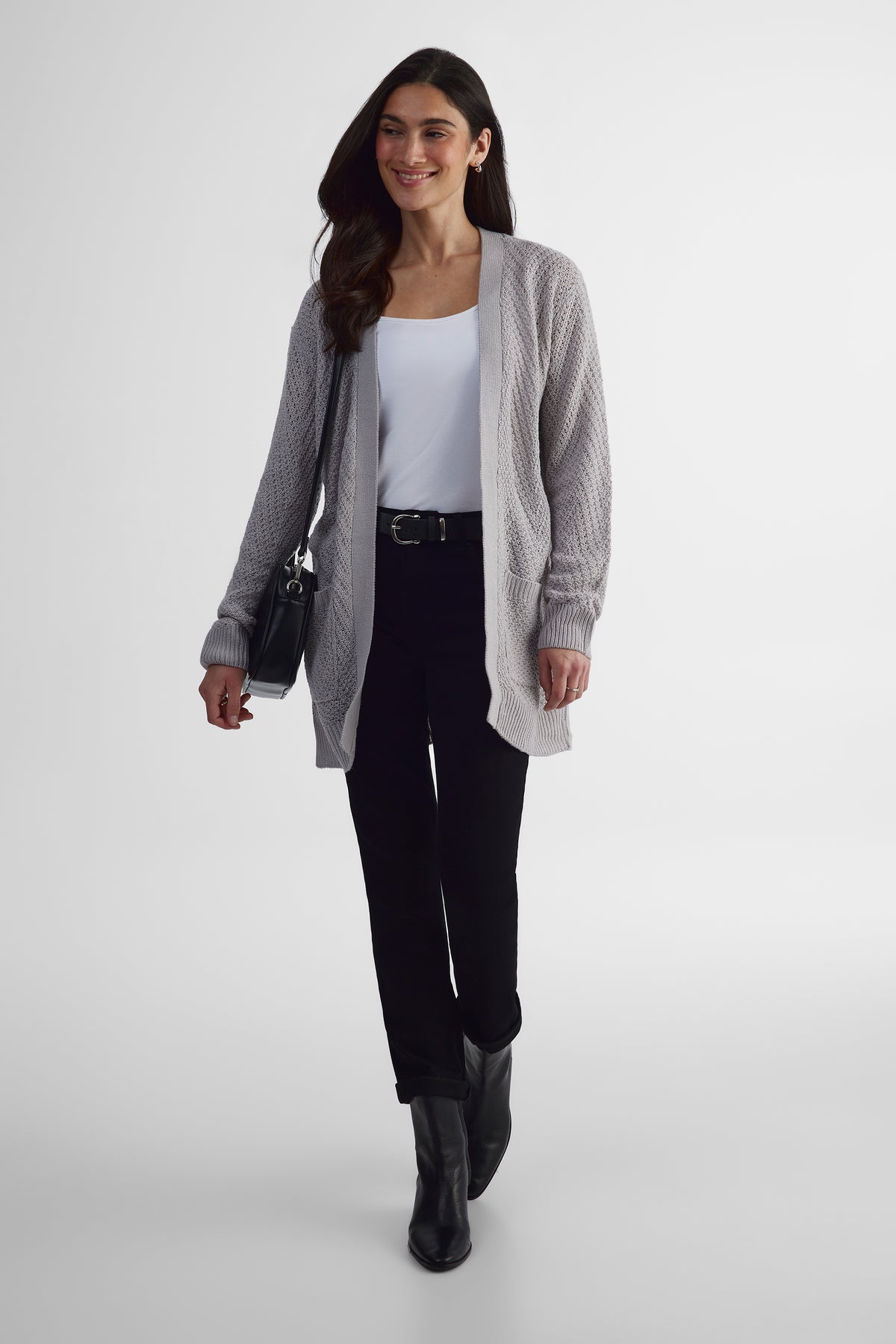 Cardigan léger effet coton - Femme && GRIS MIXTE